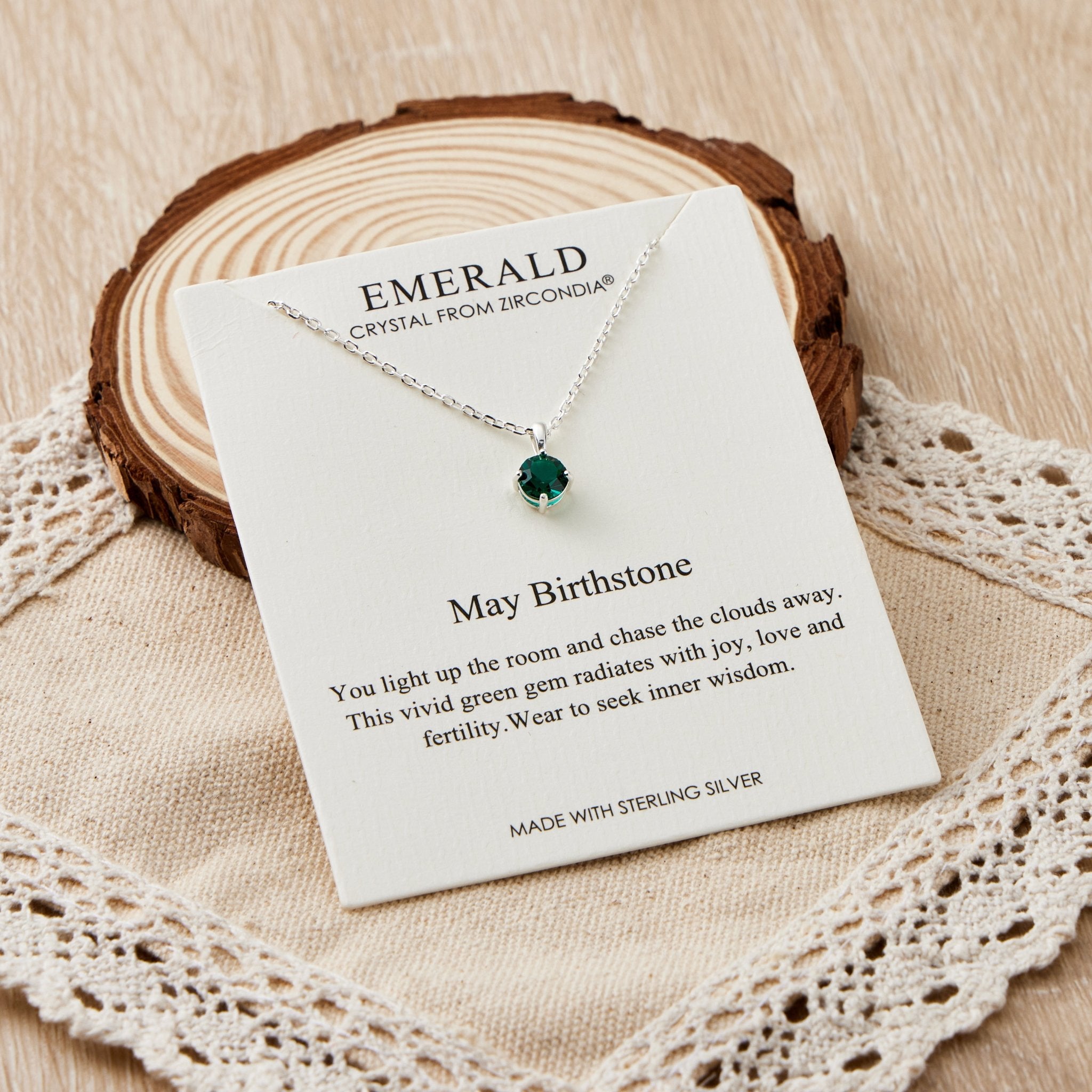 Sterling Silver May (Emerald) Birthstone Necklace Created with Zircondia® Crystals
