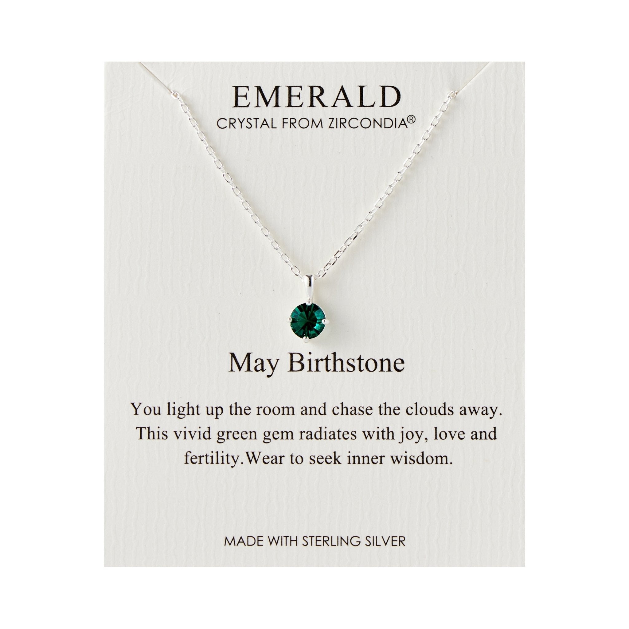 Sterling Silver May (Emerald) Birthstone Necklace Created with Zircondia® Crystals
