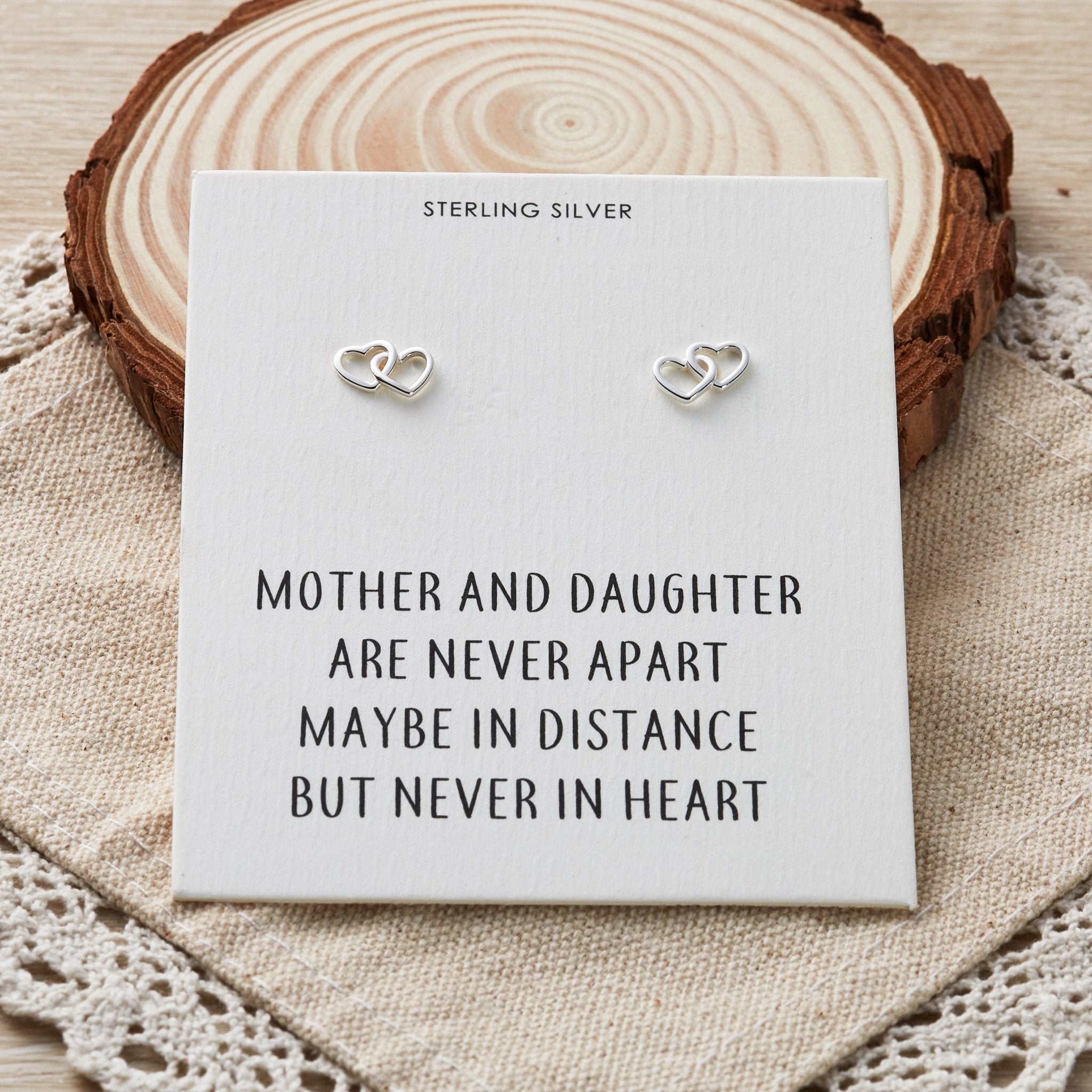 Sterling Silver Mother and Daughter Quote Heart Link Earrings