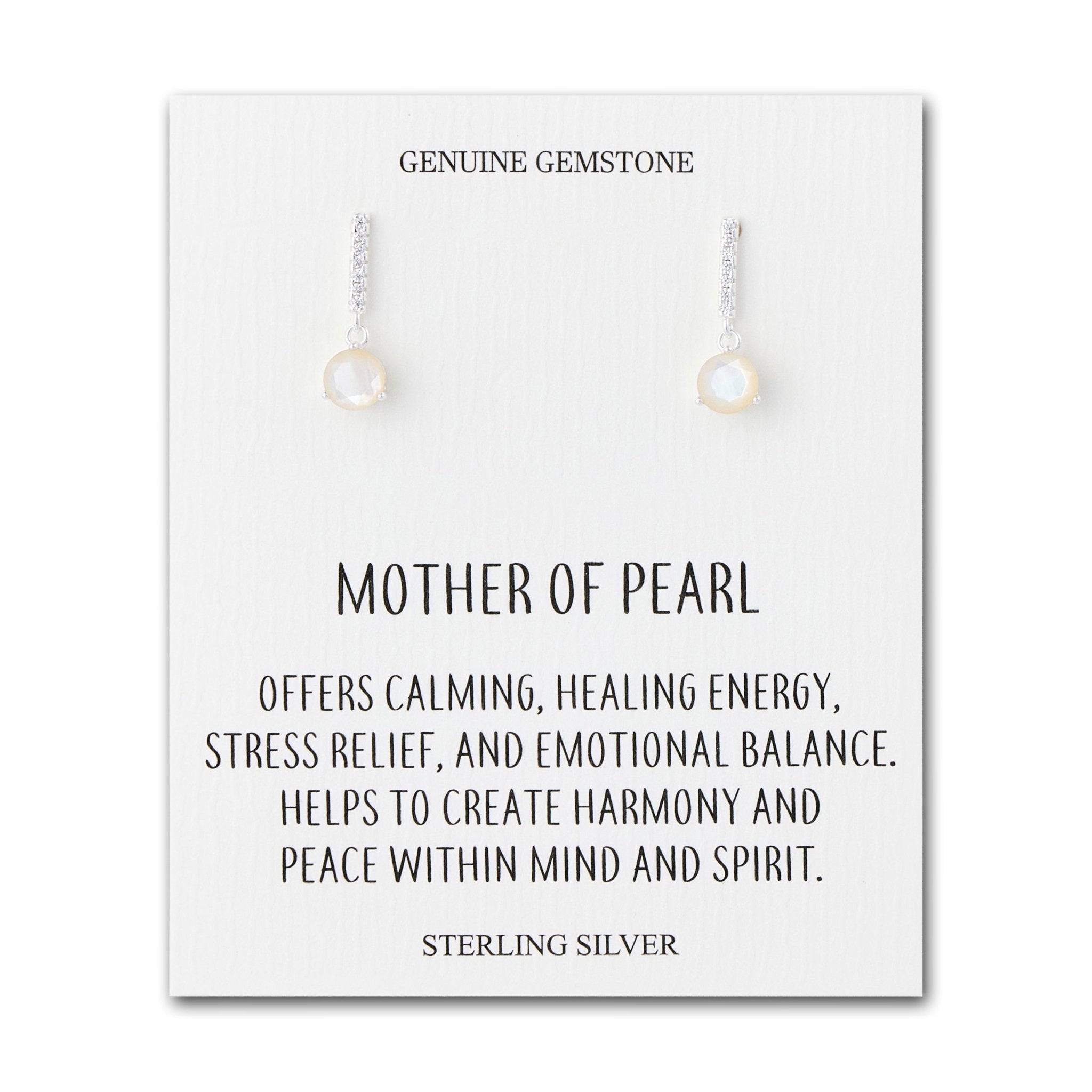 Sterling Silver Mother of Pearl Gemstone Drop Earrings with Quote Card