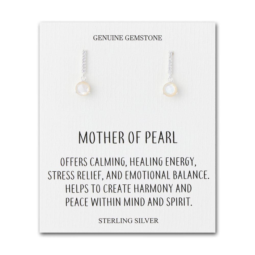 Sterling Silver Mother of Pearl Gemstone Drop Earrings with Quote Card