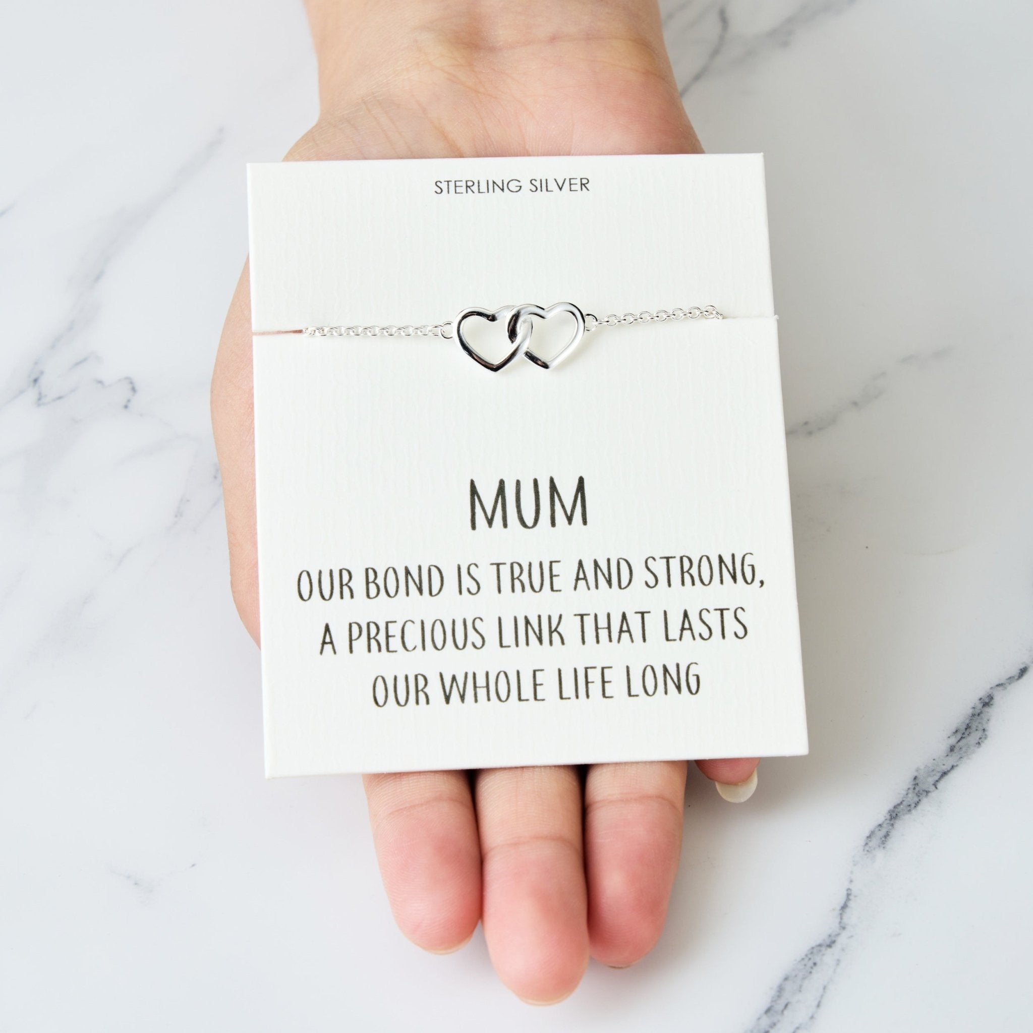 Sterling Silver Mum Quote Heart Link Bracelet