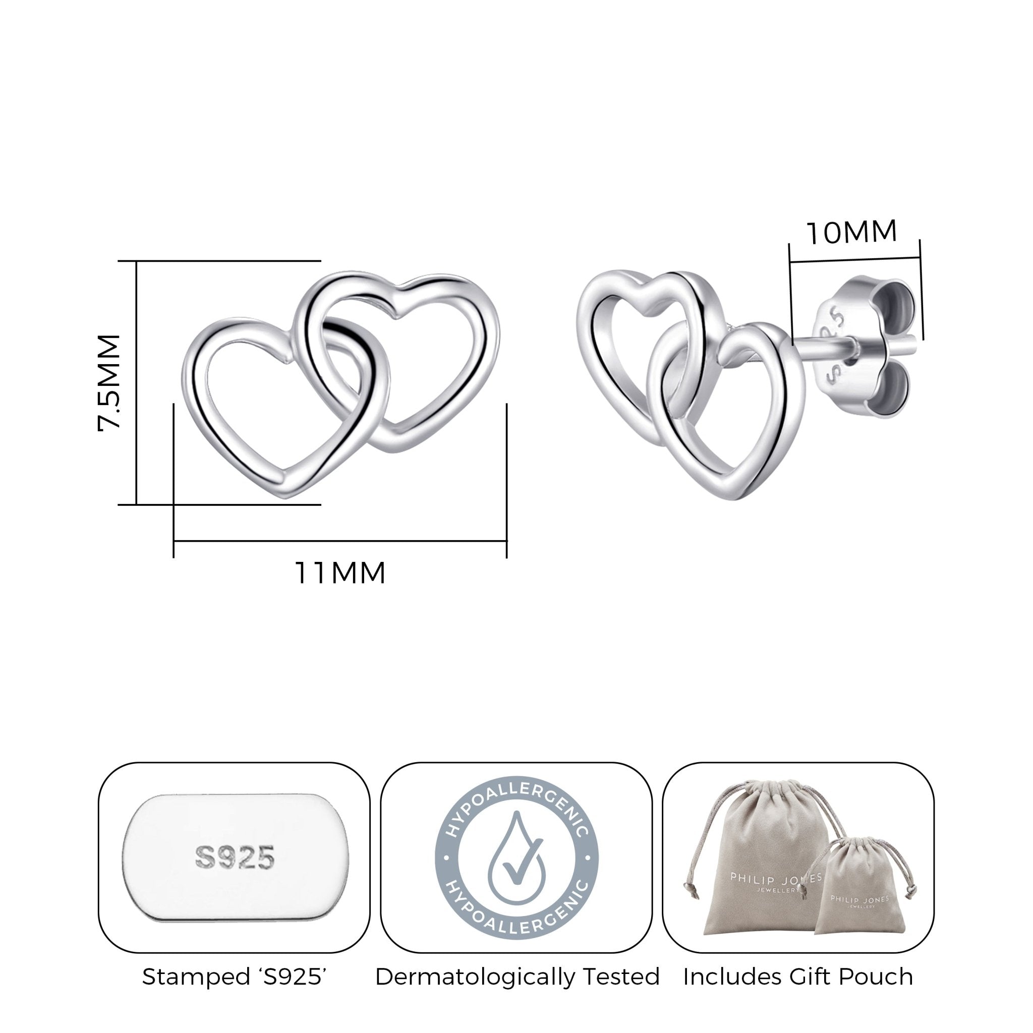 Sterling Silver Sister Quote Heart Link Earrings