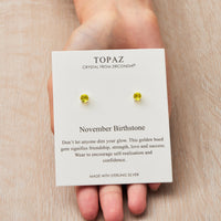 Sterling Silver November (Topaz) Birthstone Earrings Created with Zircondia® Crystals