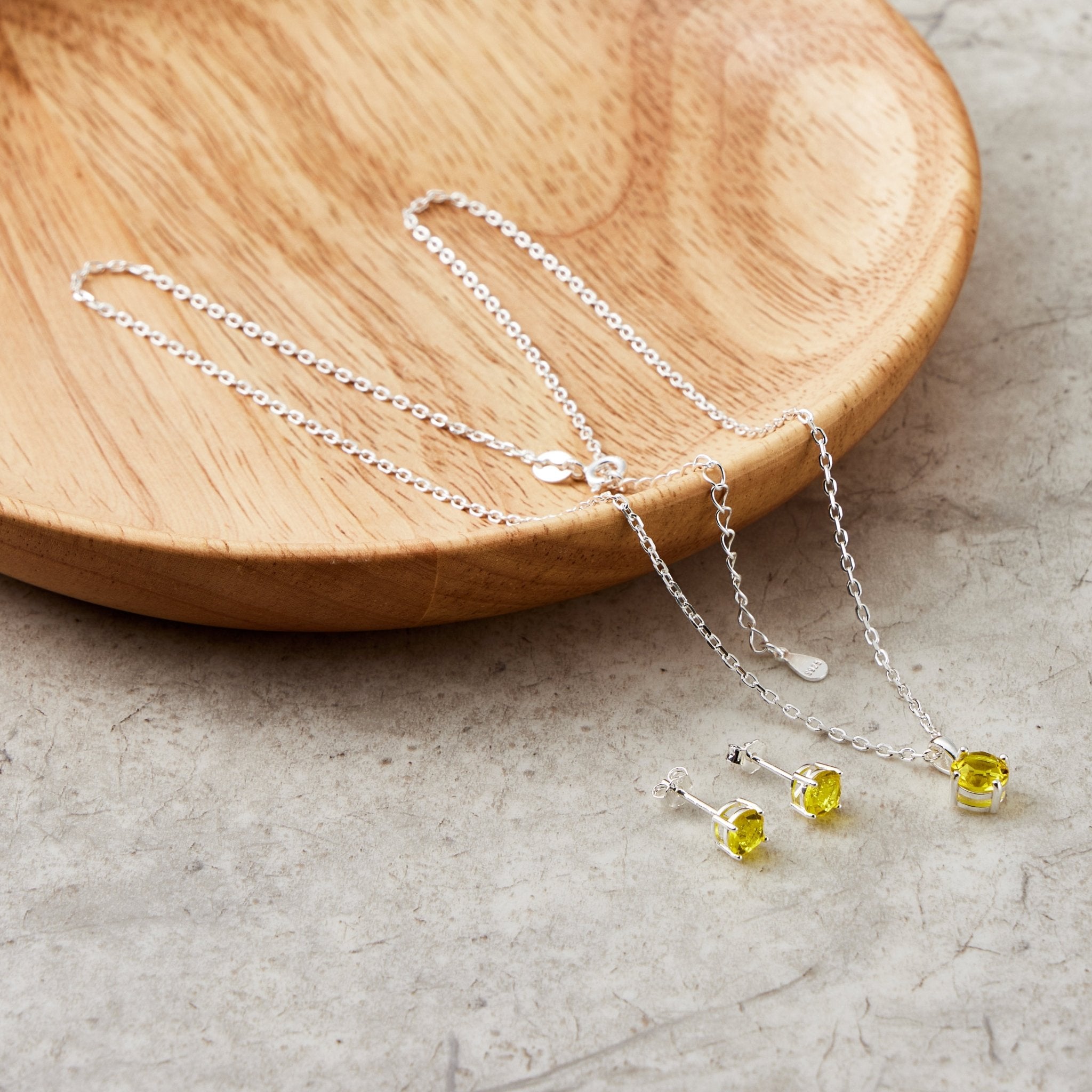 Sterling Silver November (Topaz) Birthstone Necklace & Earrings Set Created with Zircondia® Crystals