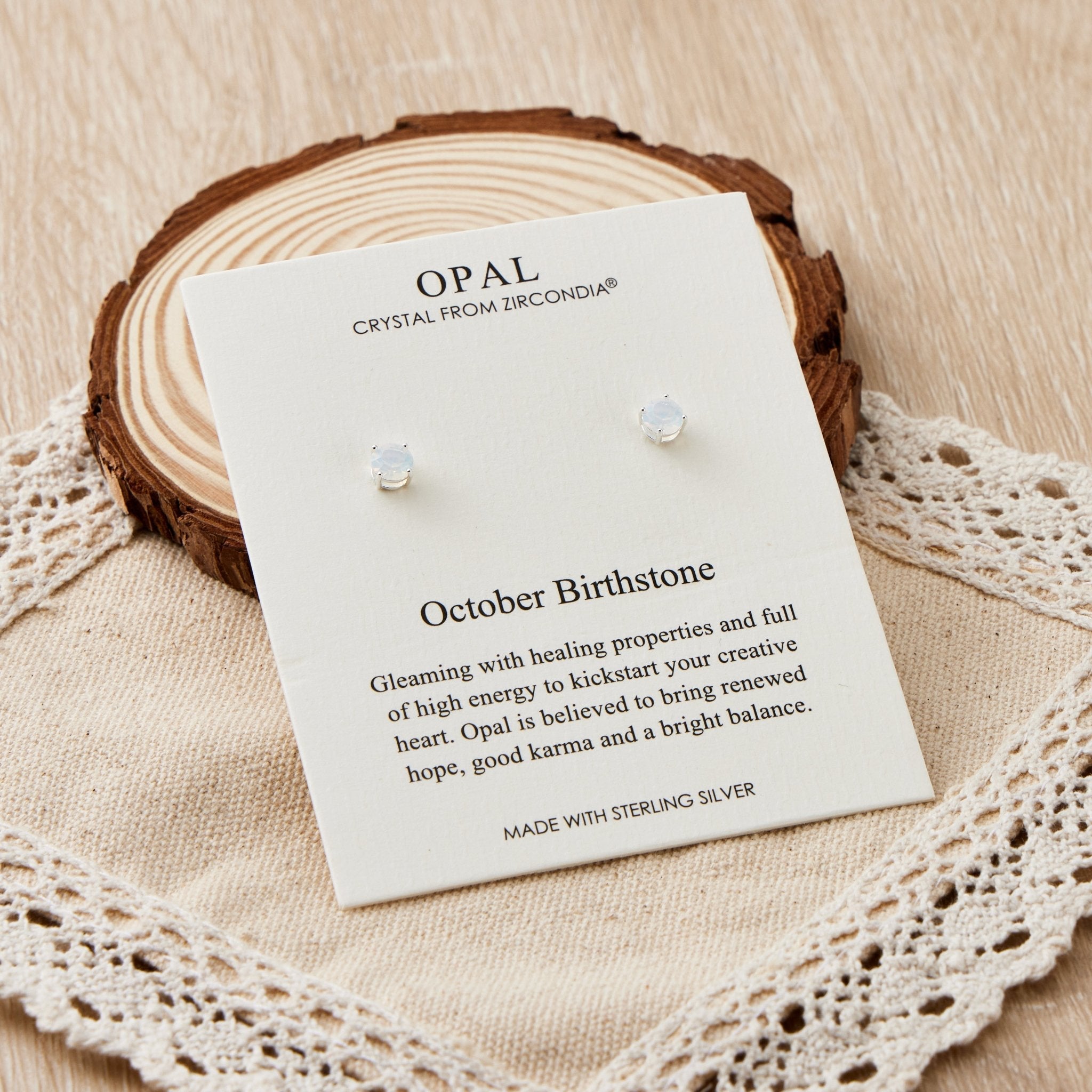 Sterling Silver October (Opal) Birthstone Earrings Created with Zircondia® Crystals