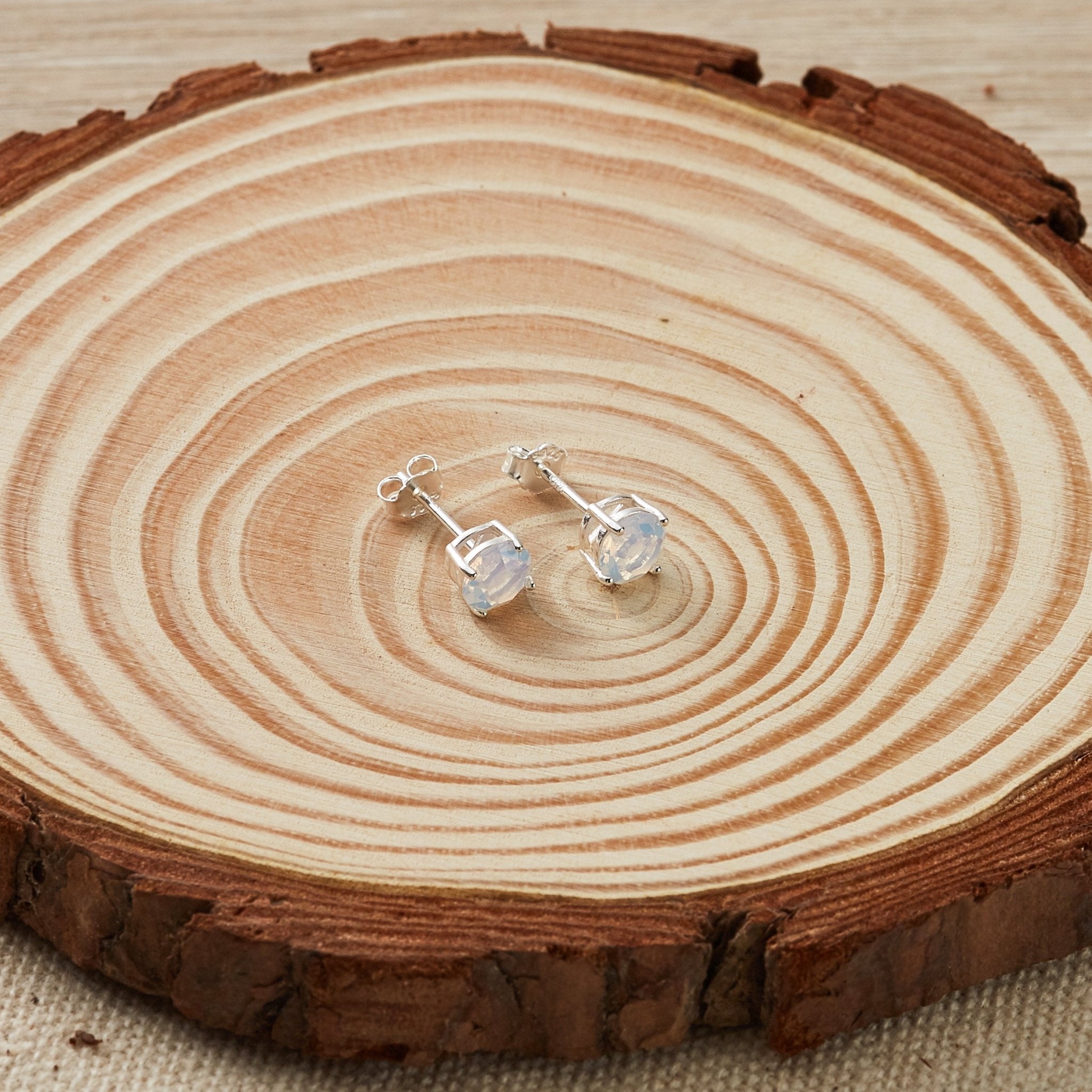 Sterling Silver October (Opal) Birthstone Earrings Created with Zircondia® Crystals