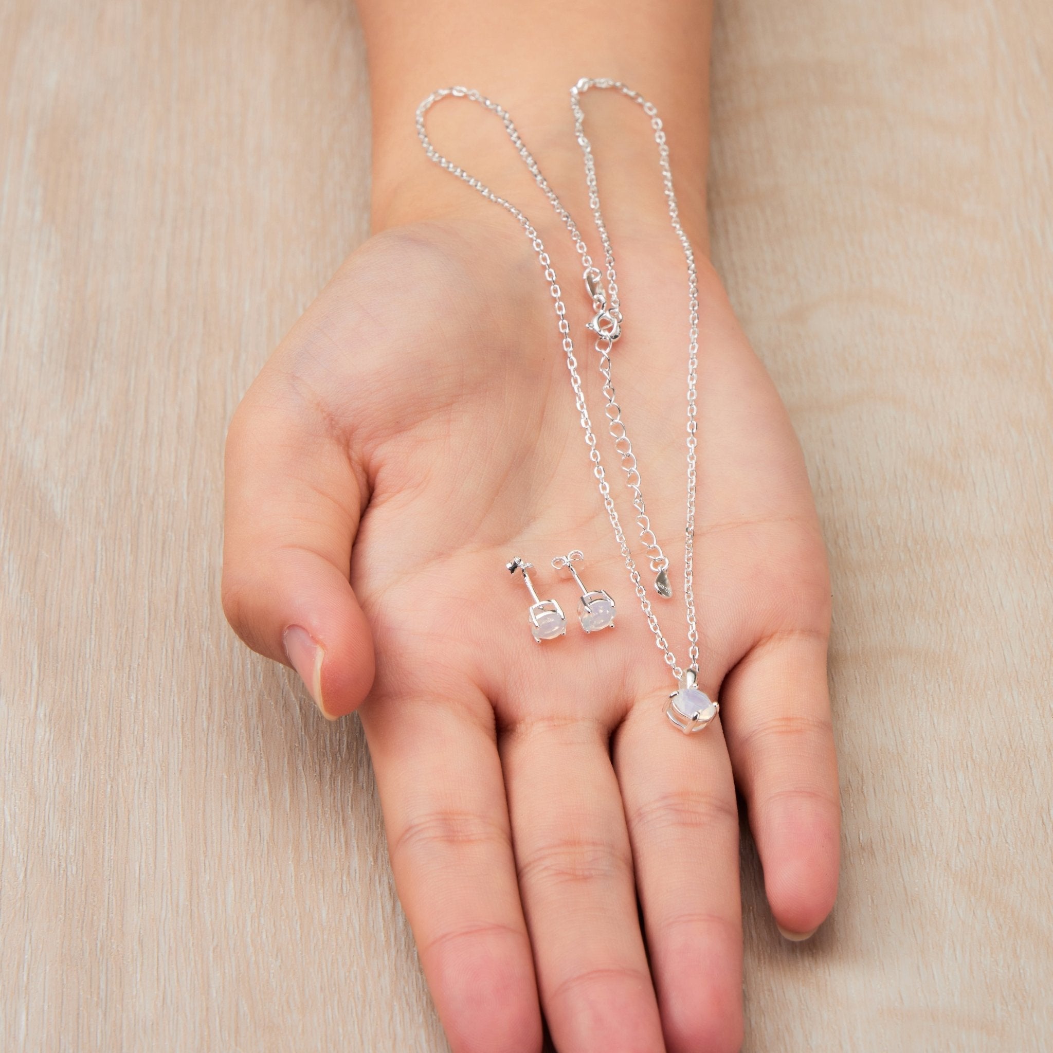 Sterling Silver October (Opal) Birthstone Necklace & Earrings Set Created with Zircondia® Crystals