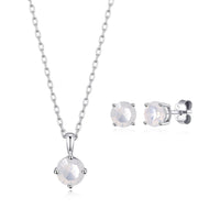 Sterling Silver October (Opal) Birthstone Necklace & Earrings Set Created with Zircondia® Crystals