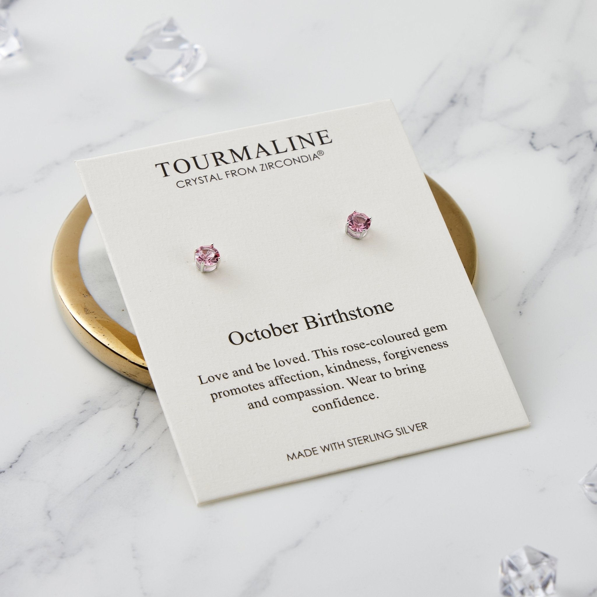 Sterling Silver October (Tourmaline) Birthstone Earrings Created with Zircondia® Crystals
