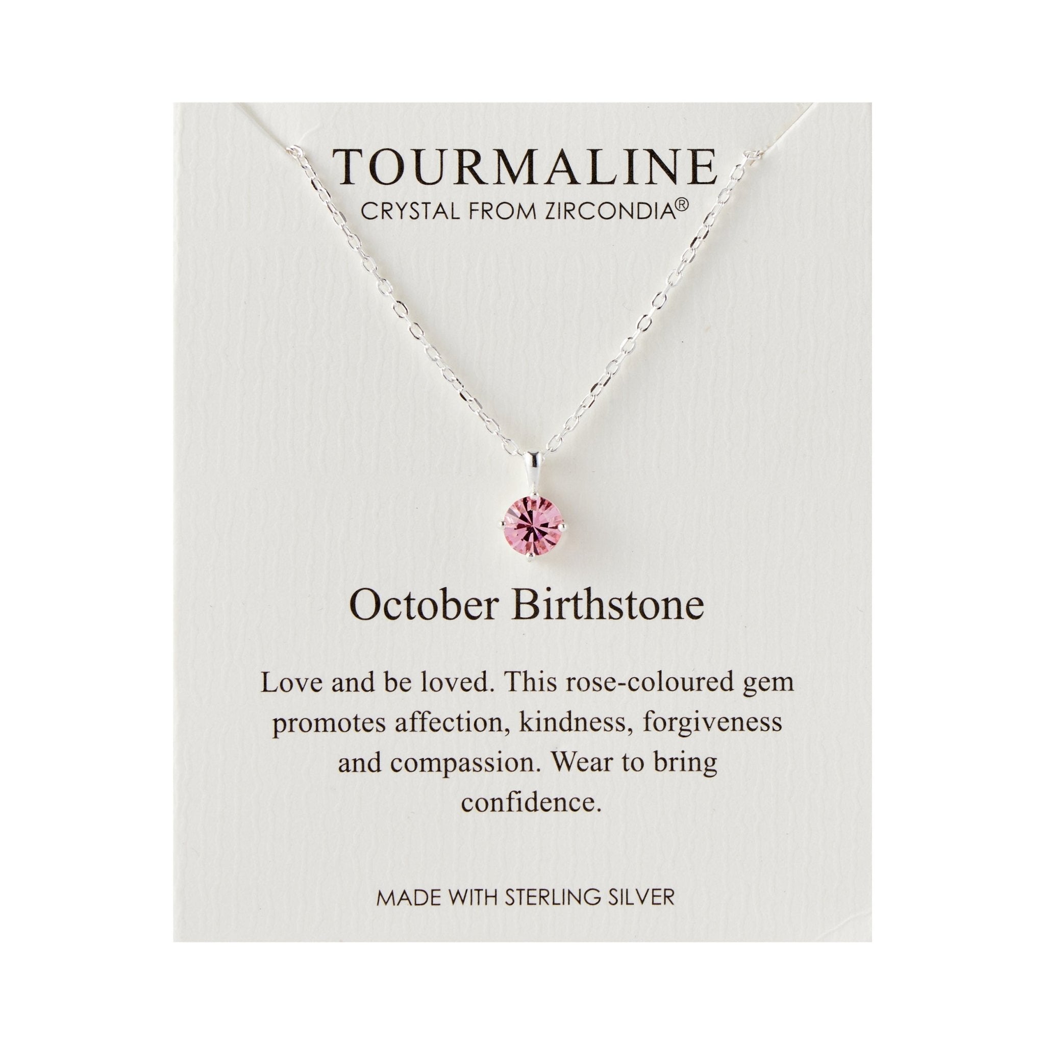 Sterling Silver October (Tourmaline) Birthstone Necklace Created with Zircondia® Crystals