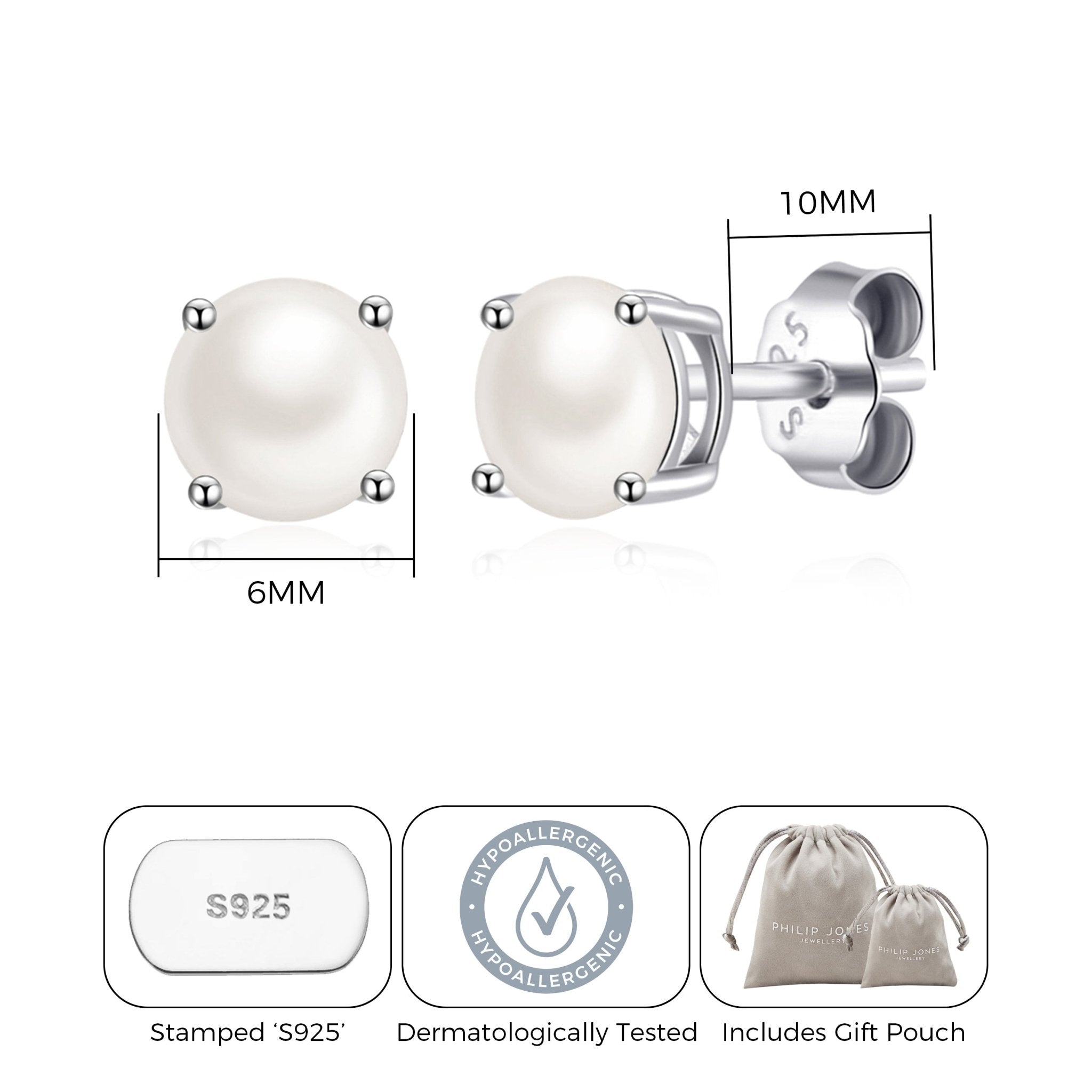 Sterling Silver Pearl Earrings Created with Gemstones from Zircondia®