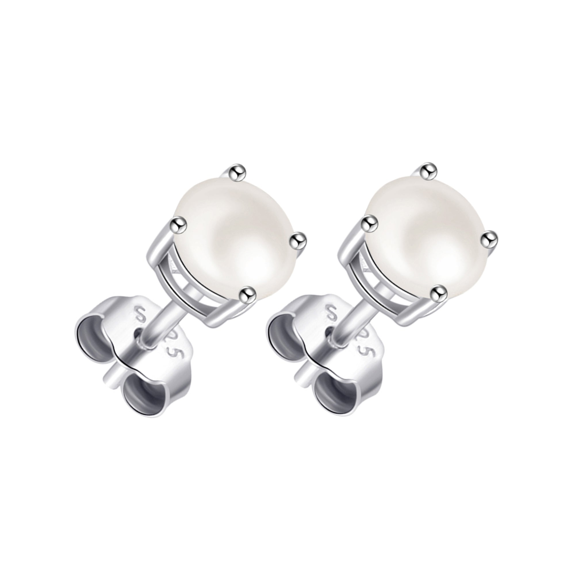 Sterling Silver Pearl Earrings Created with Gemstones from Zircondia®