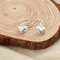 Sterling Silver Puffed Heart Drop Earrings