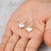 Sterling Silver Puffed Heart Drop Earrings