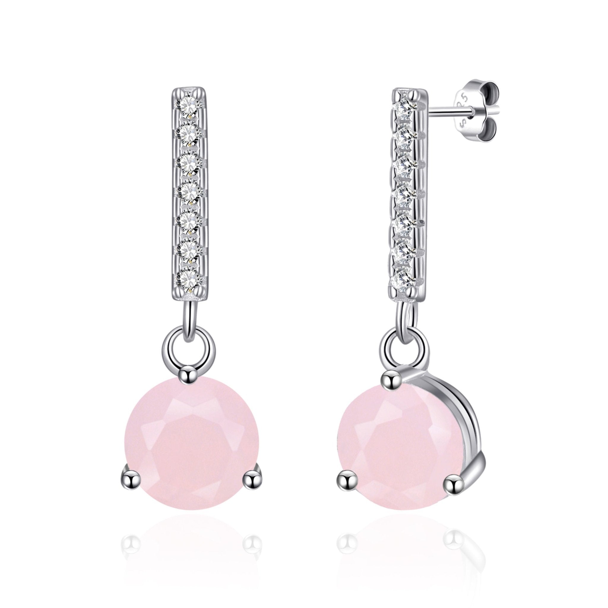 Sterling Silver Rose Quartz Gemstone Drop Earrings