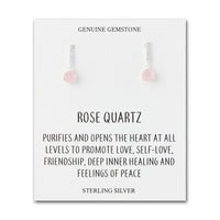 Sterling Silver Rose Quartz Gemstone Drop Earrings with Quote Card