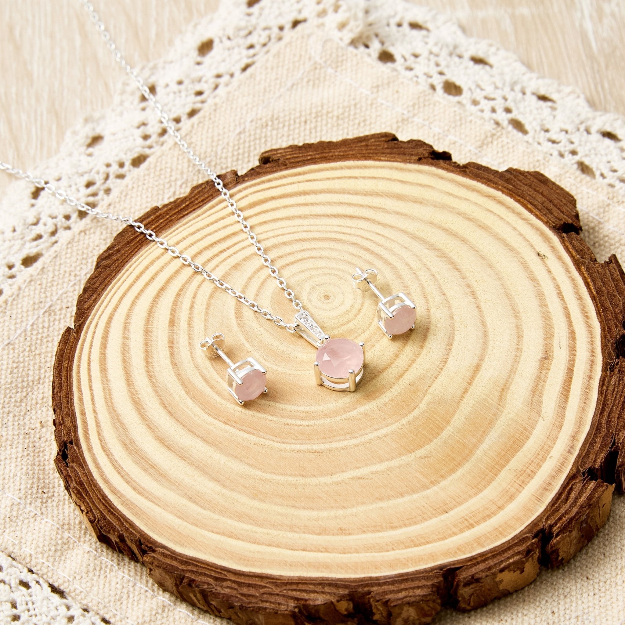 Sterling Silver Rose Quartz Gemstone Set with Quote Card