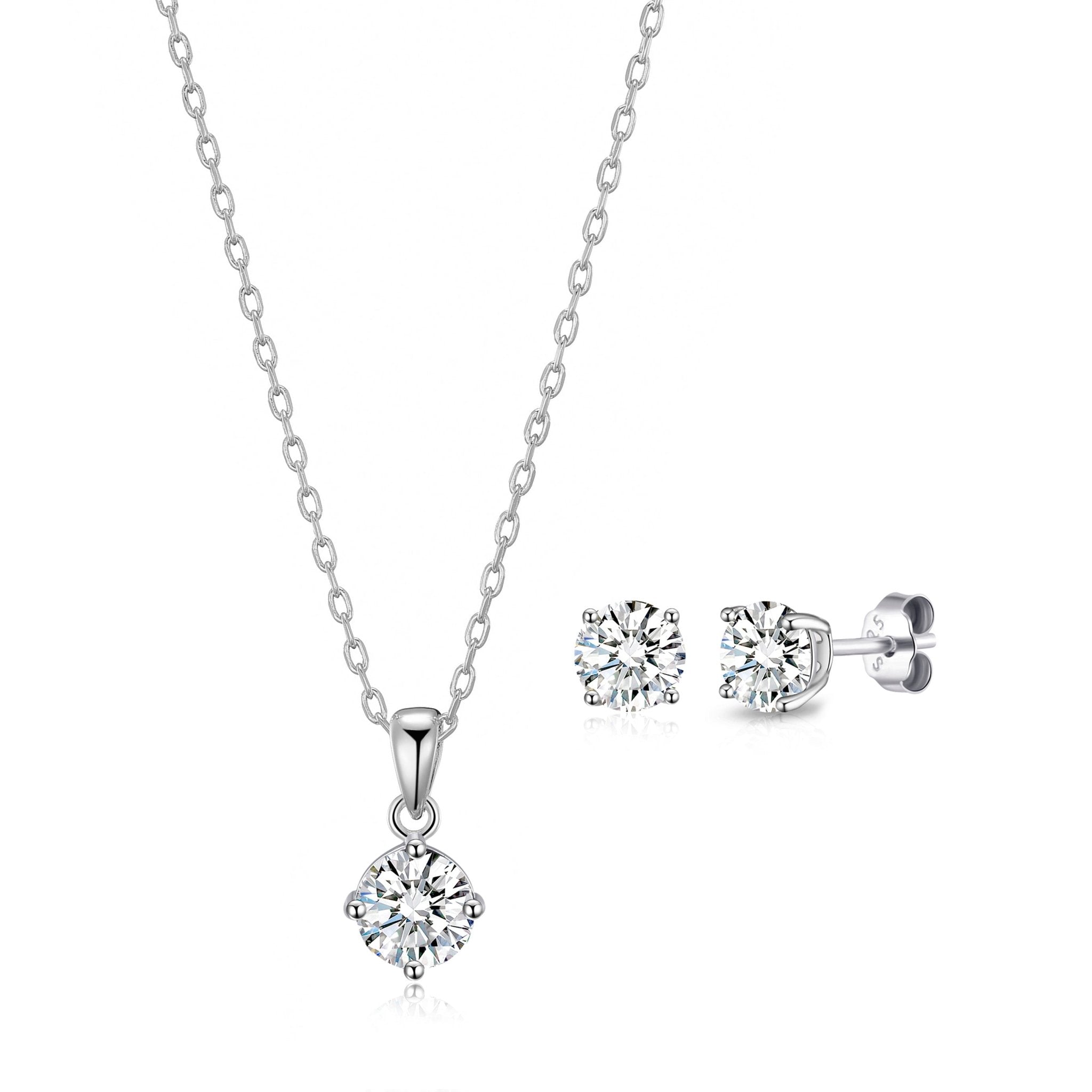 Sterling Silver Round Solitaire Set Created with Zircondia® Crystals