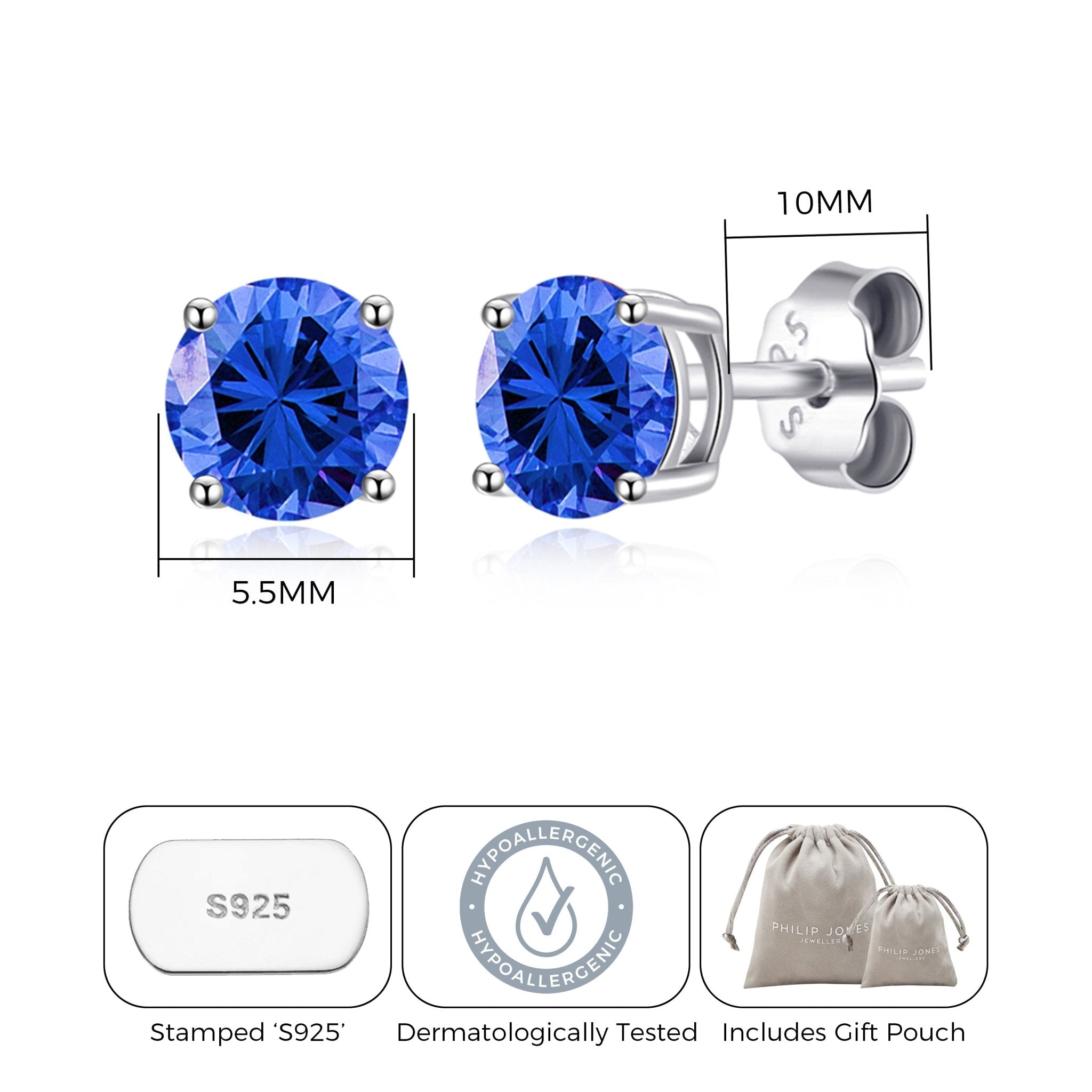 Sterling Silver September (Sapphire) Birthstone Earrings Created with Zircondia® Crystals