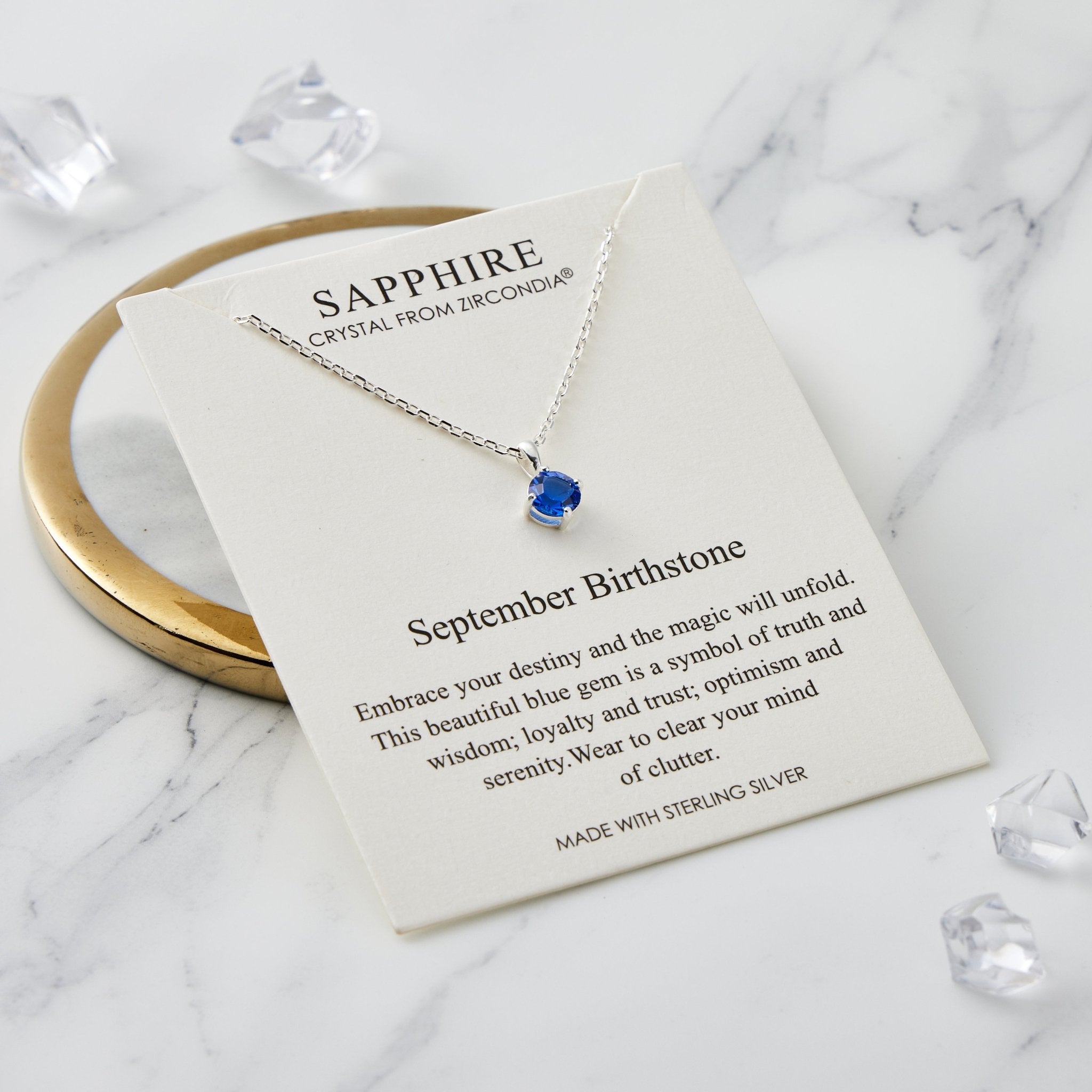 Sterling Silver September (Sapphire) Birthstone Necklace Created with Zircondia® Crystals