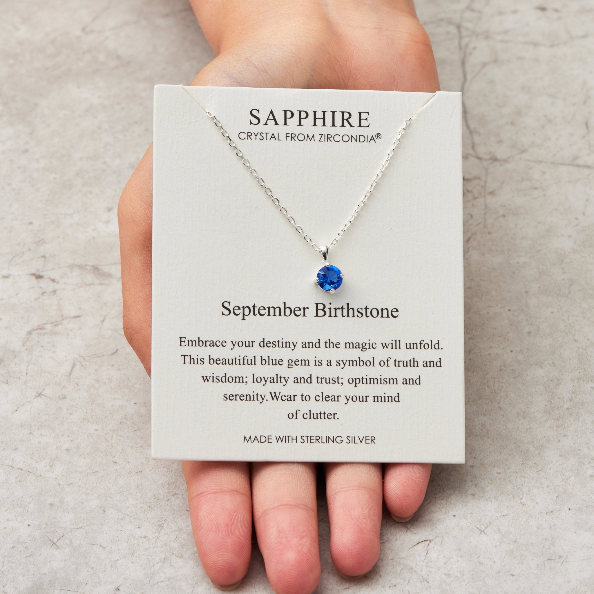 Sterling Silver September (Sapphire) Birthstone Necklace Created with Zircondia® Crystals