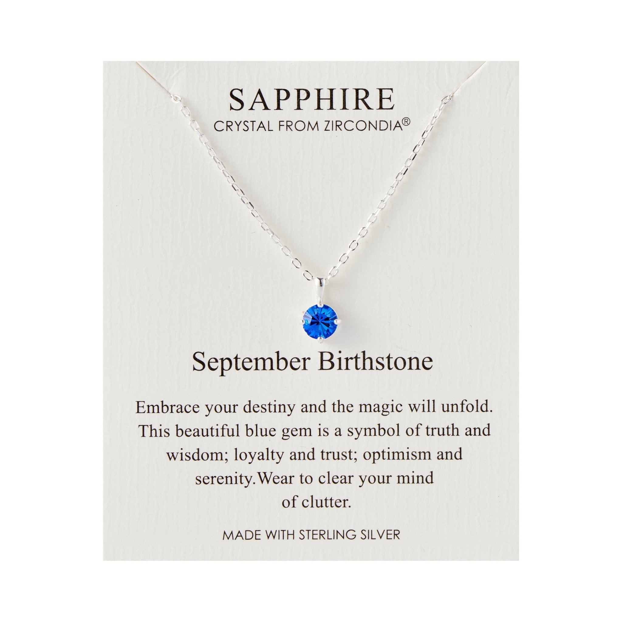 Sterling Silver September (Sapphire) Birthstone Necklace Created with Zircondia® Crystals