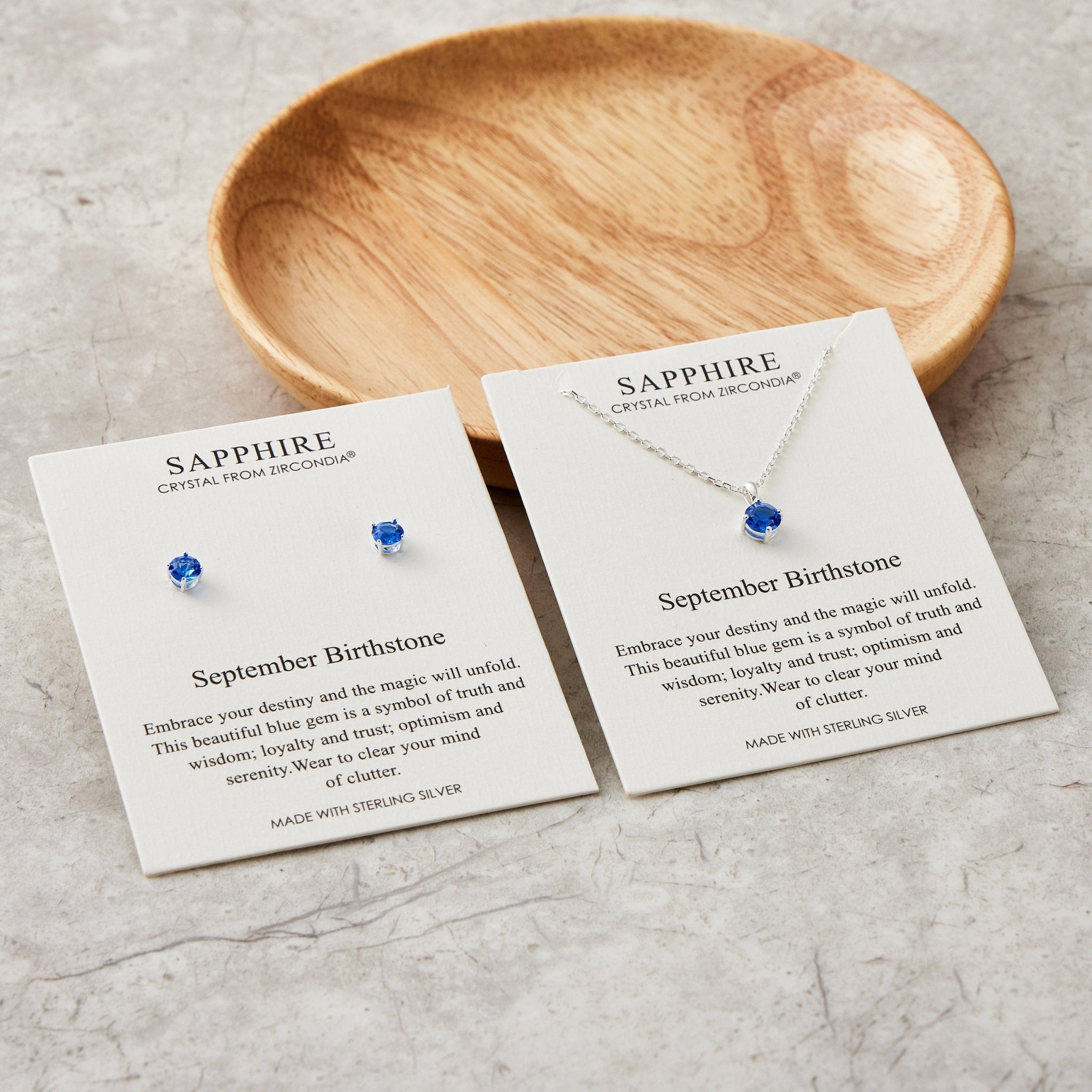 Sterling Silver September (Sapphire) Birthstone Necklace & Earrings Set Created with Zircondia® Crystals