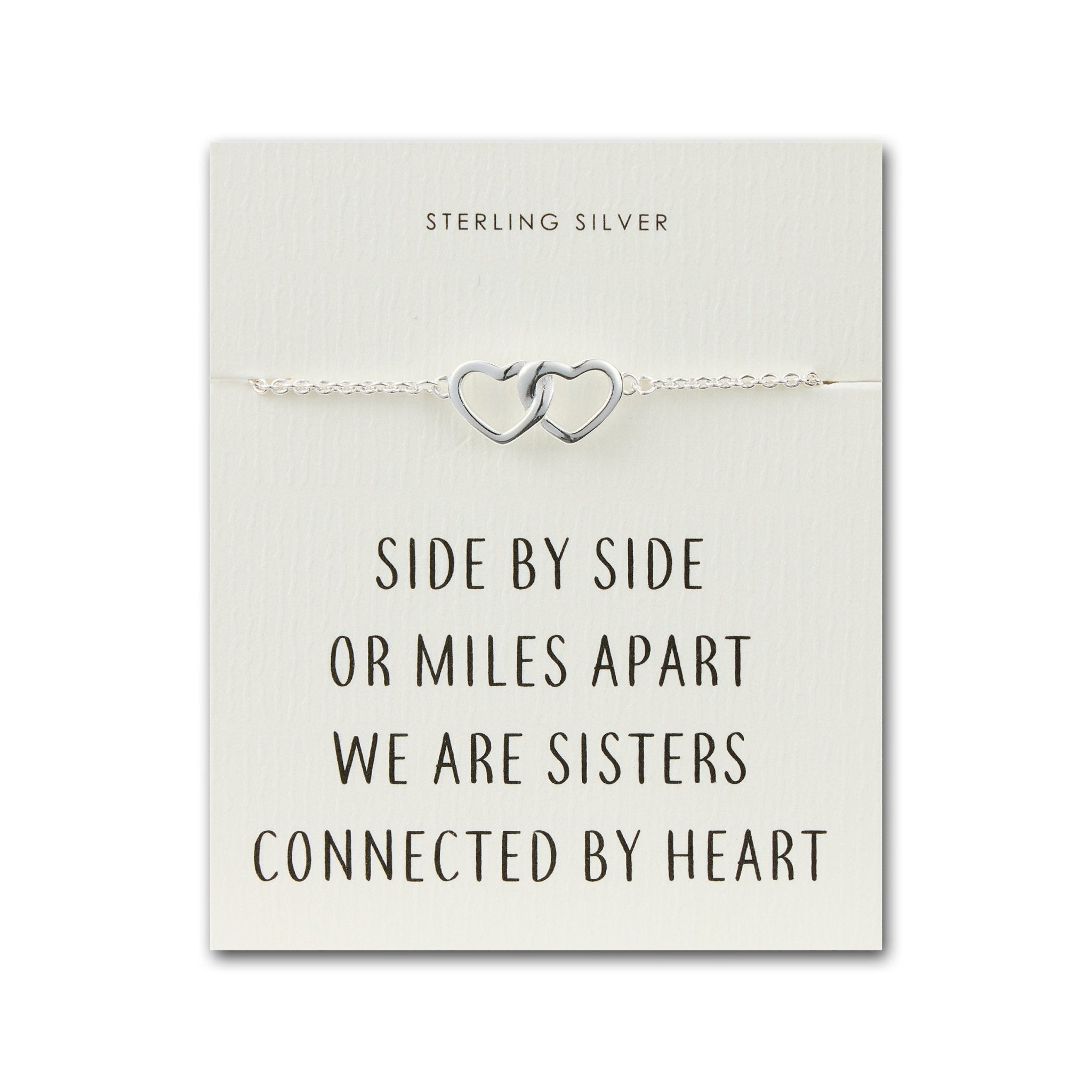 Sterling Silver Sister Heart Link Bracelet with Quote Card