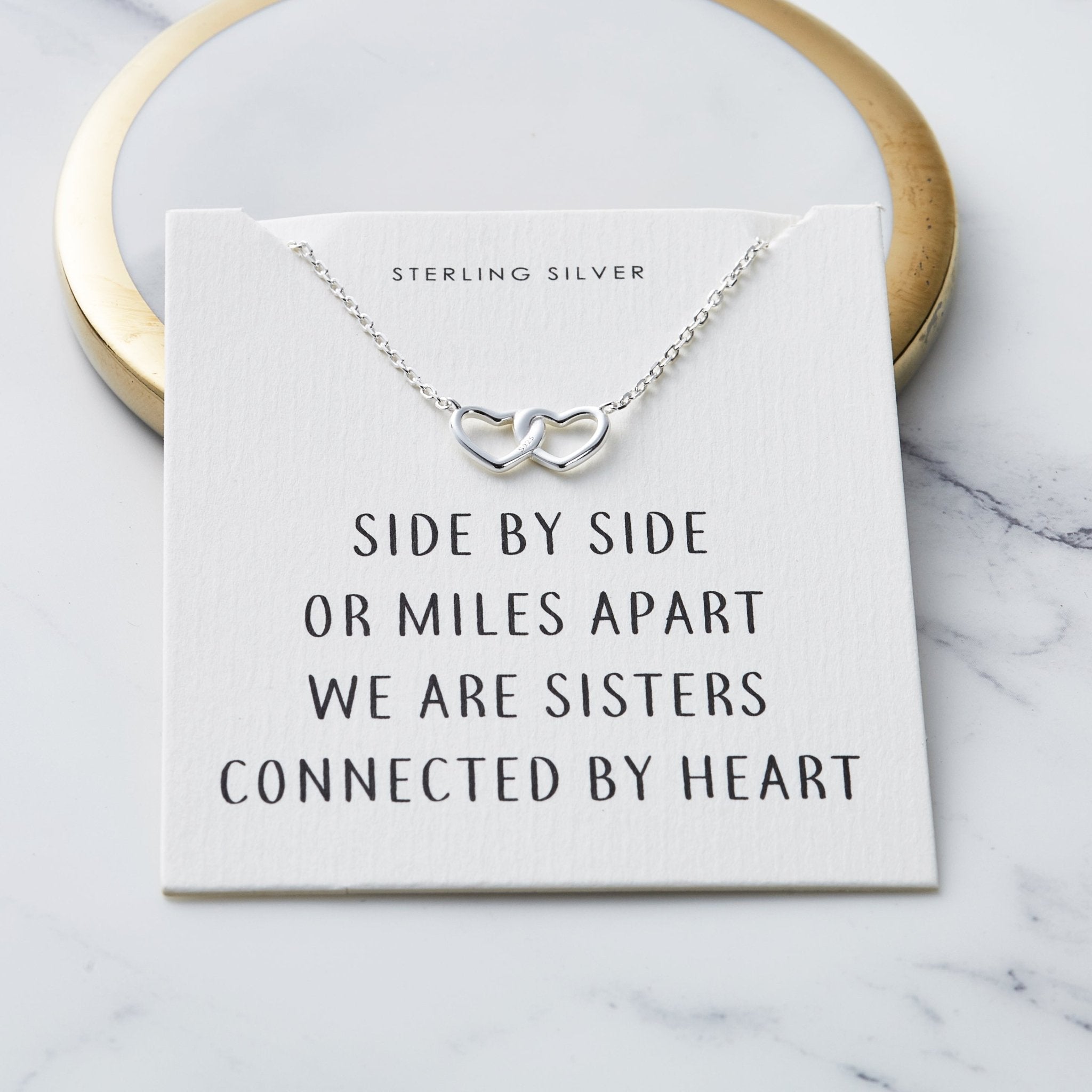 Sterling Silver Sister Heart Link Necklace with Quote Card