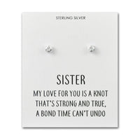 Sterling Silver Sister Quote Knot Earrings