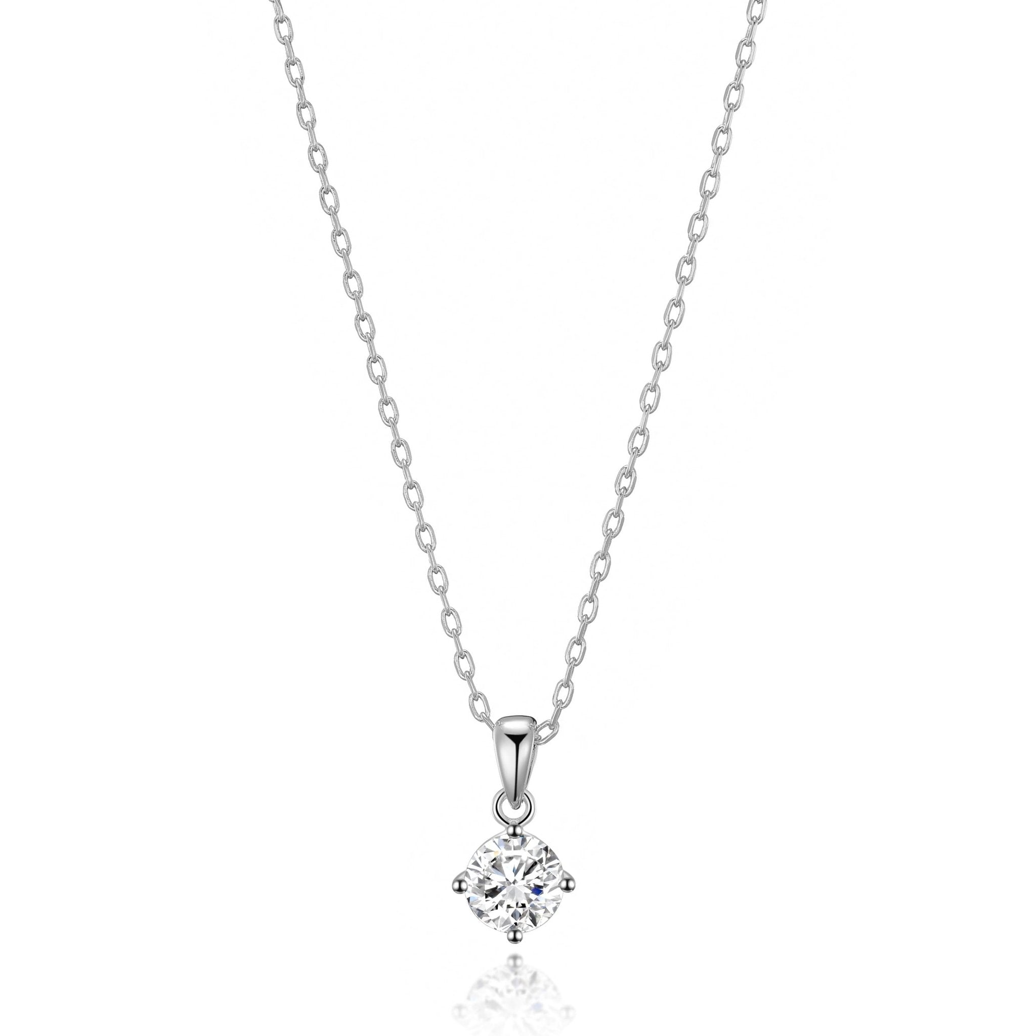 Sterling Silver Solitaire Necklace Created with Zircondia® Crystals