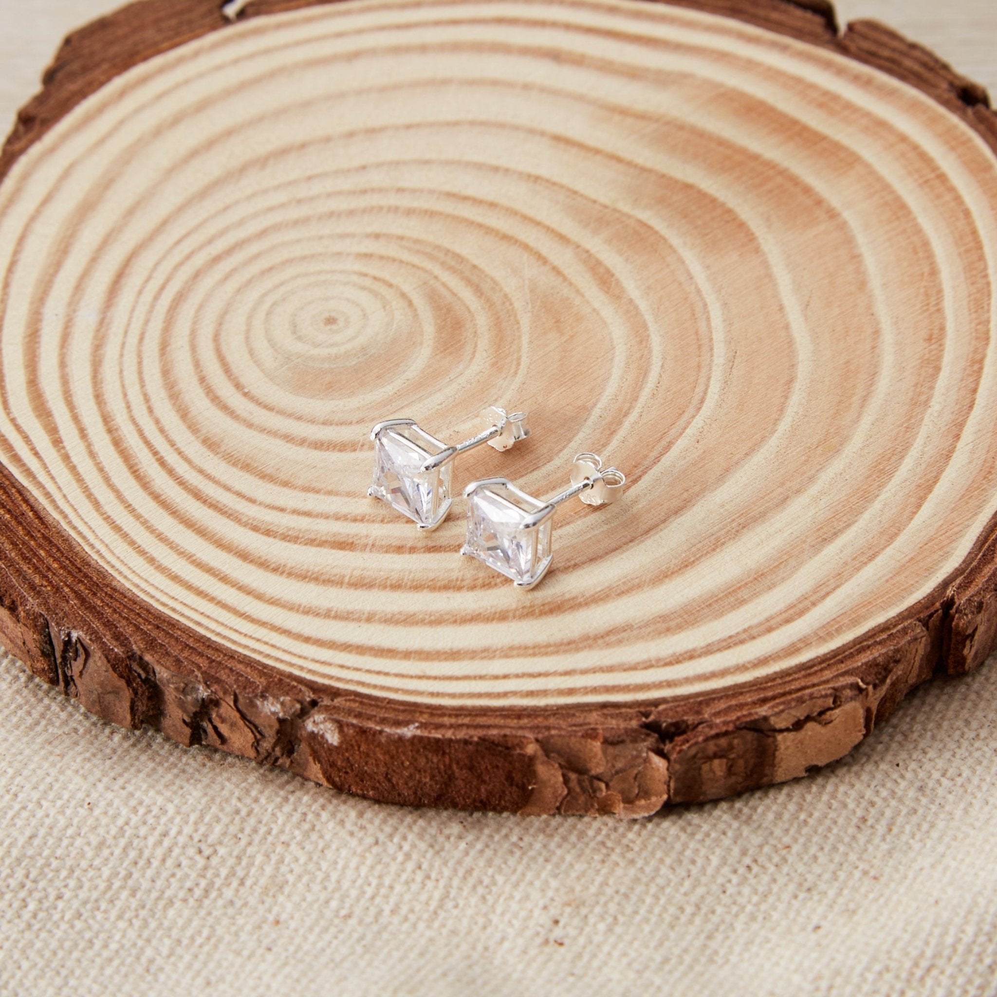 Sterling Silver Square Earrings Created with Zircondia® Crystals