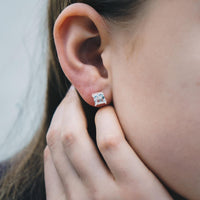 Sterling Silver Square Earrings Created with Zircondia® Crystals