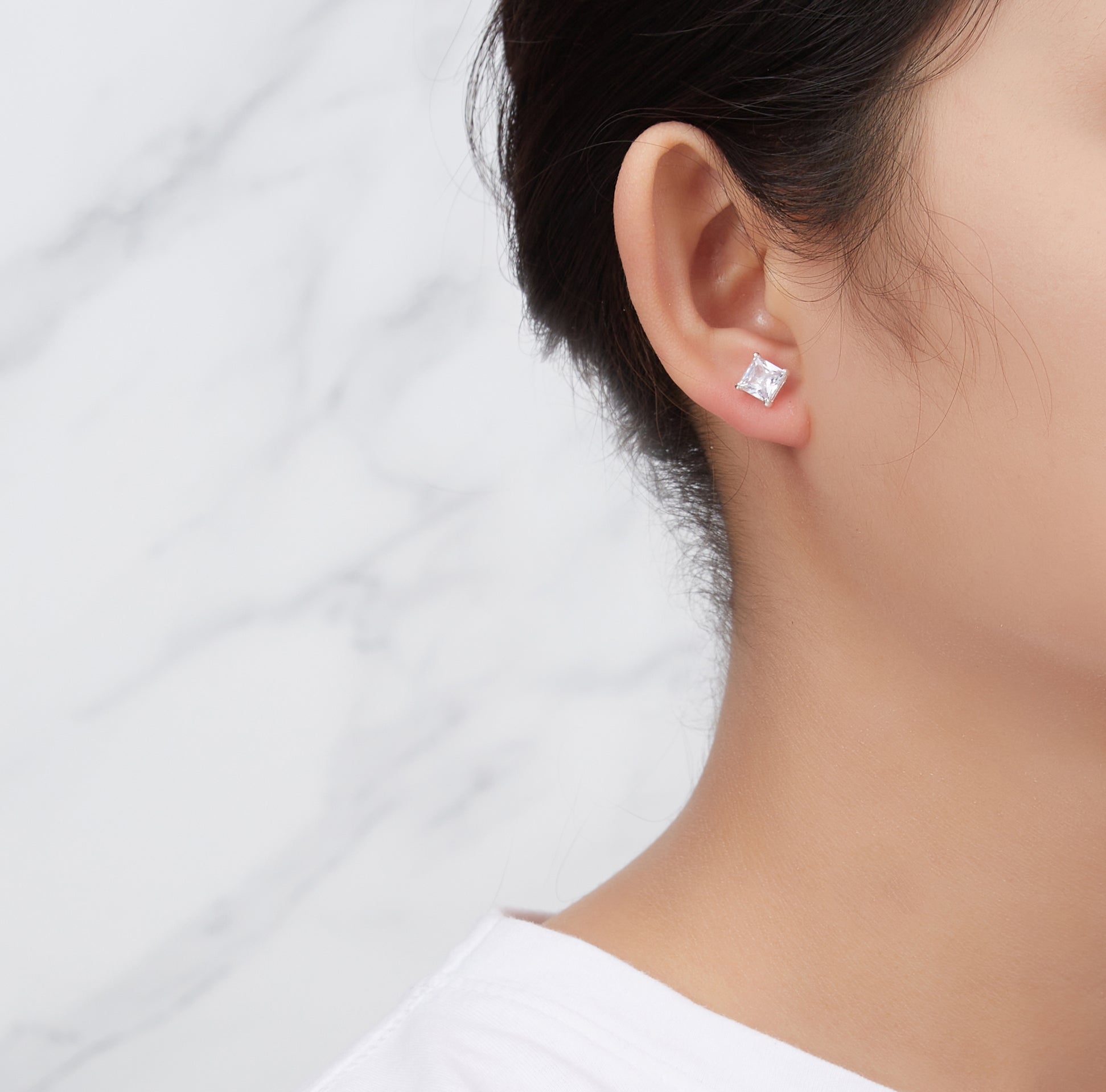 Sterling Silver Square Earrings Created with Zircondia® Crystals