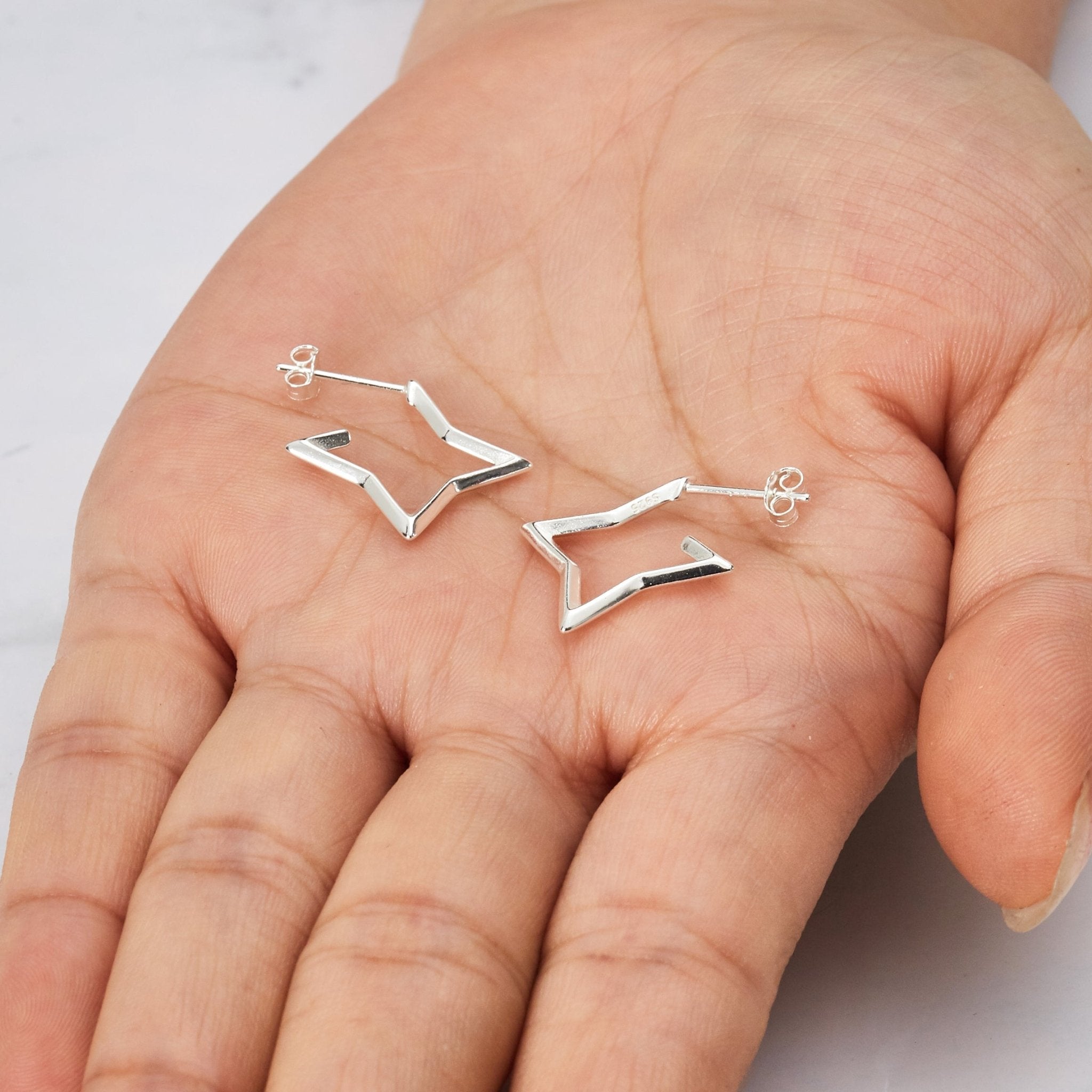 Sterling Silver Star Hoop Earrings