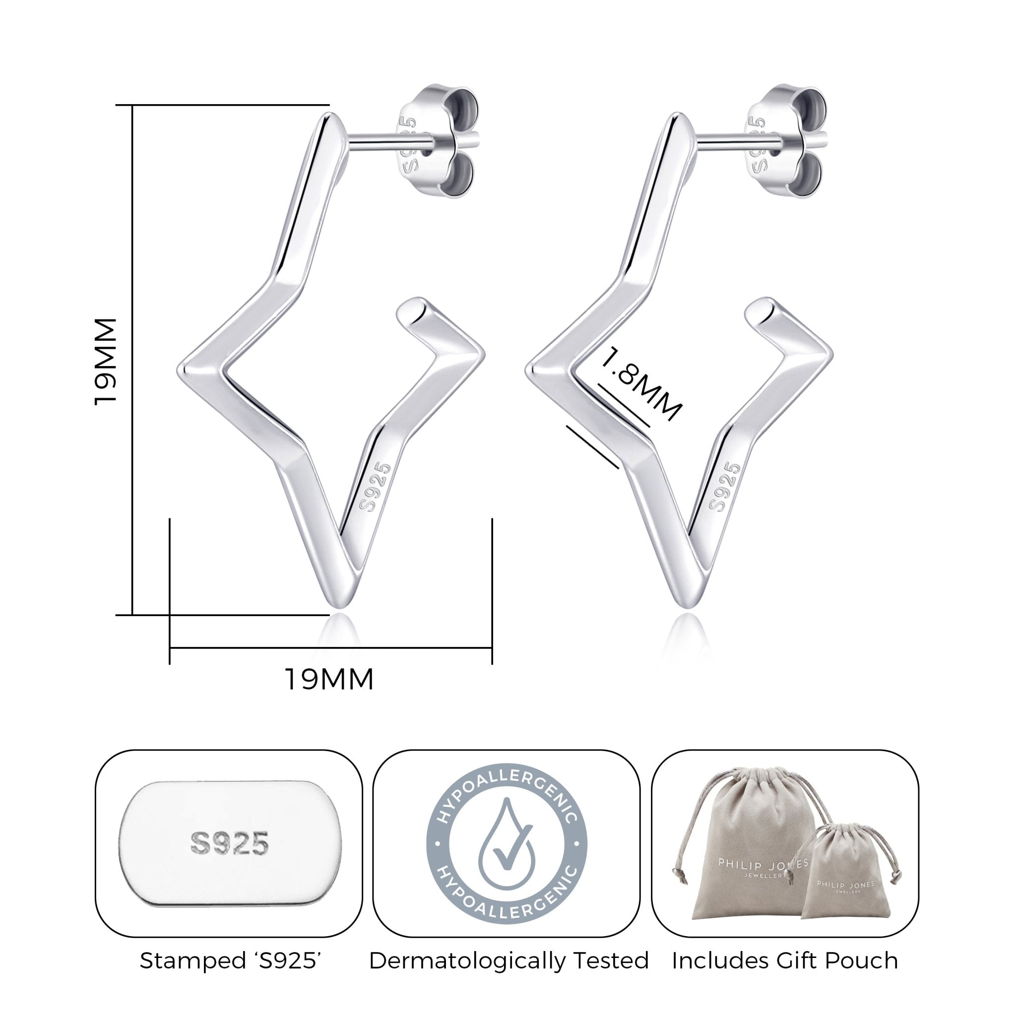 Sterling Silver Star Hoop Earrings