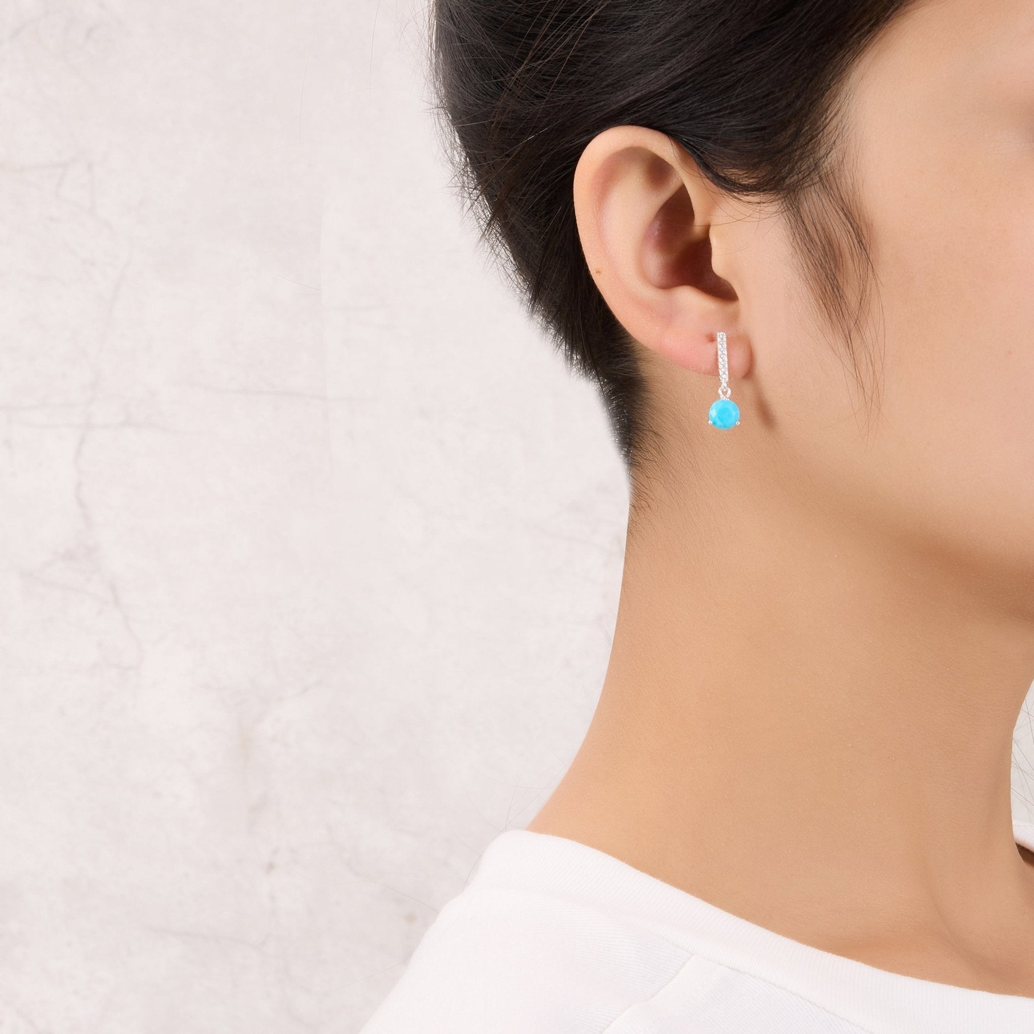 Sterling Silver Synthetic Turquoise Gemstone Drop Earrings with Quote Card