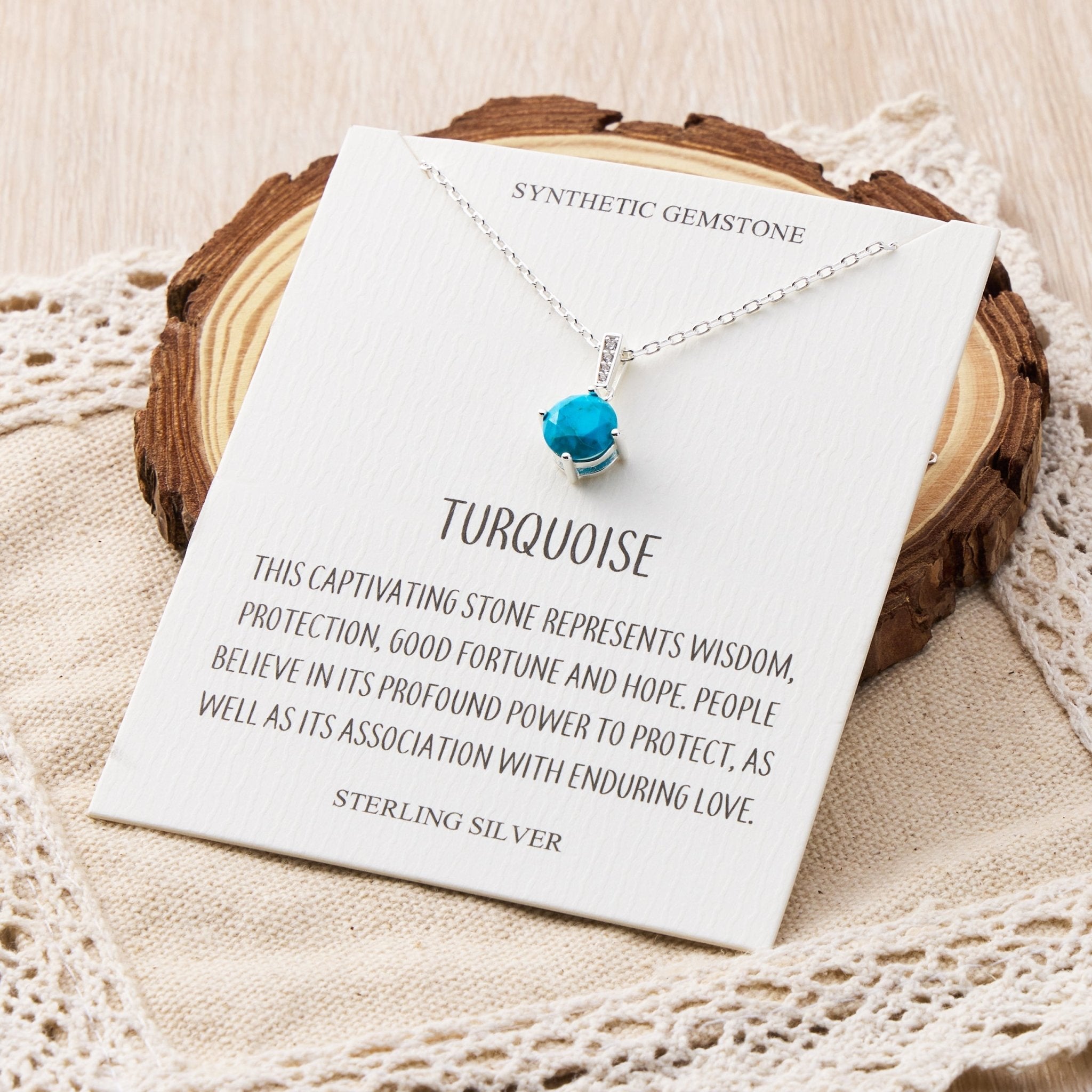 Sterling Silver Synthetic Turquoise Gemstone Necklace with Quote Card