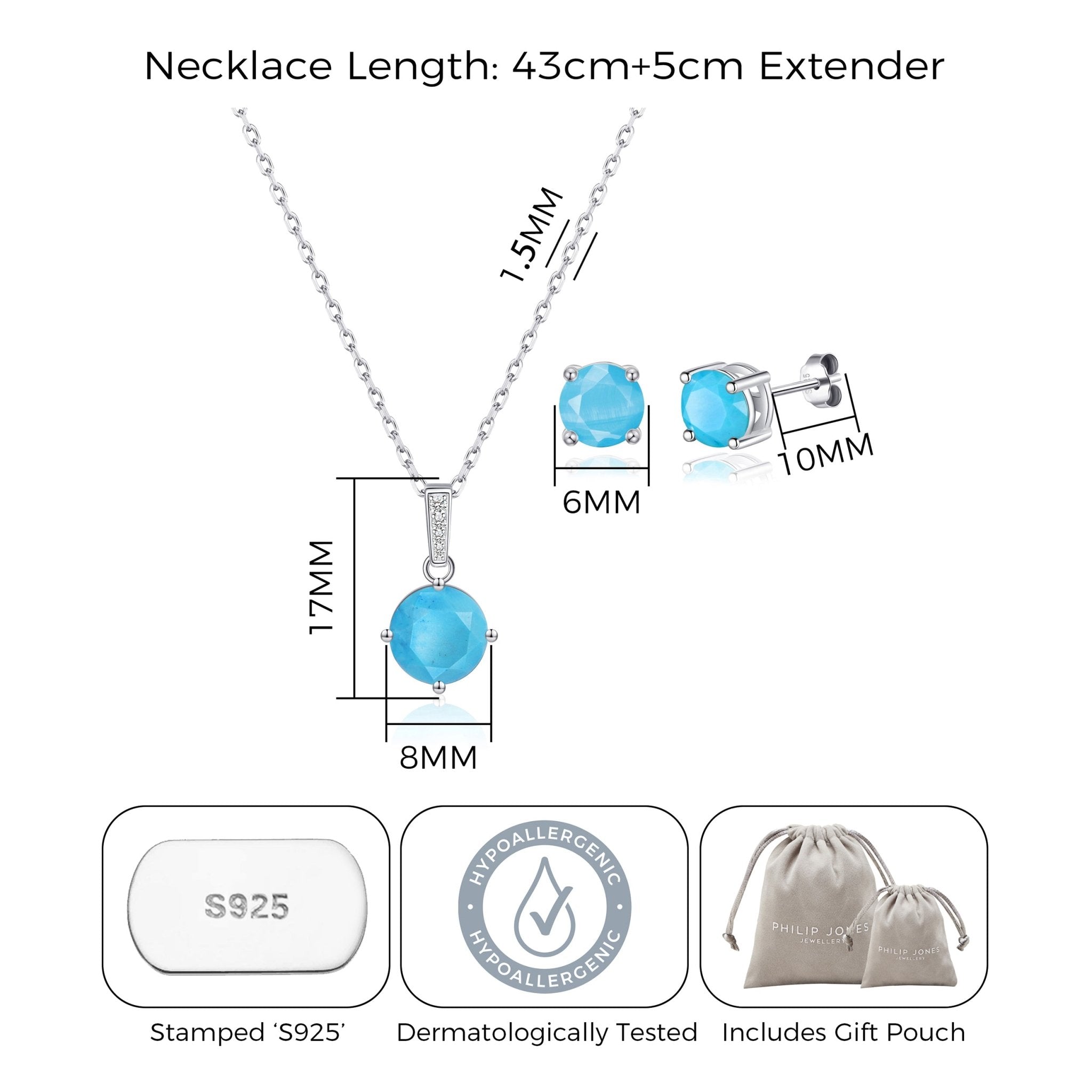 Sterling Silver Synthetic Turquoise Gemstone Set