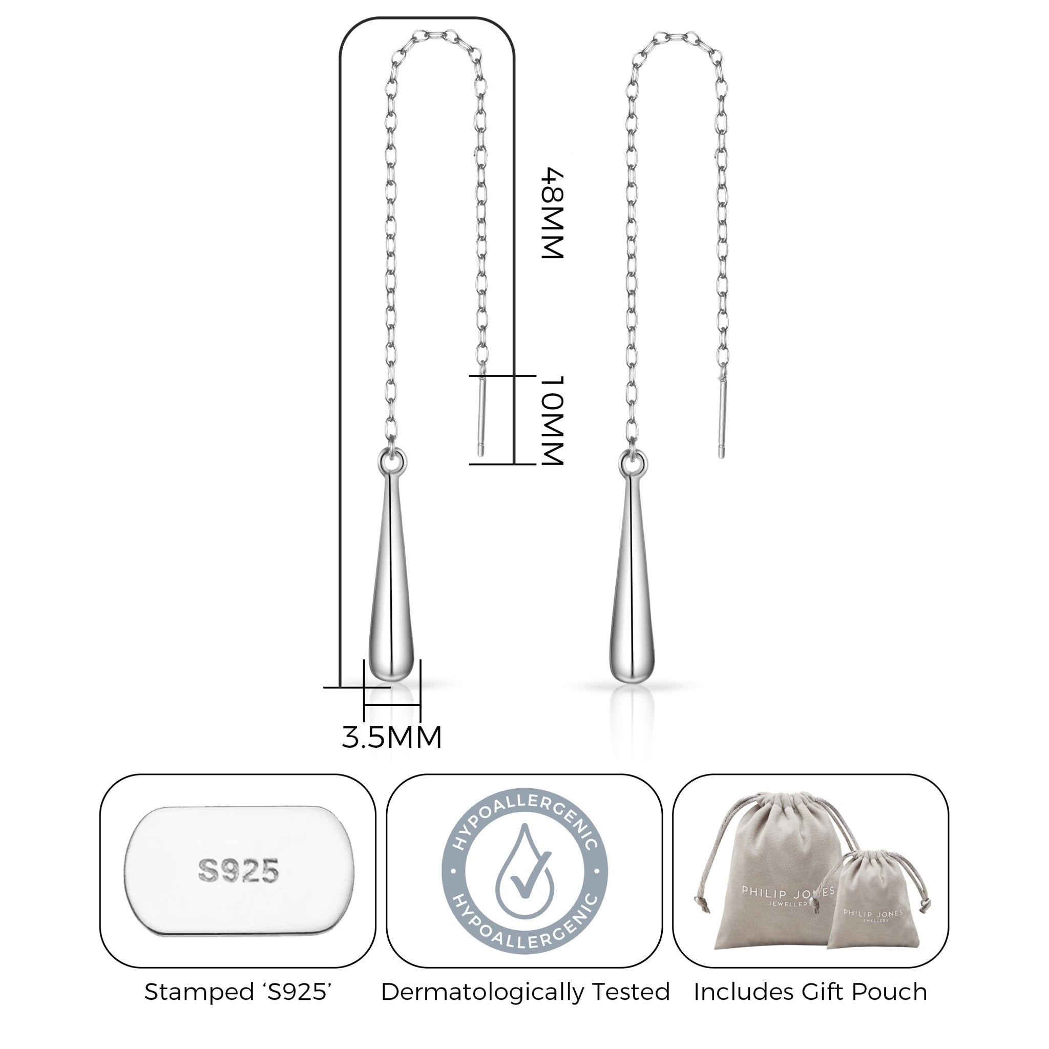 Sterling Silver Teardrop Thread Earrings