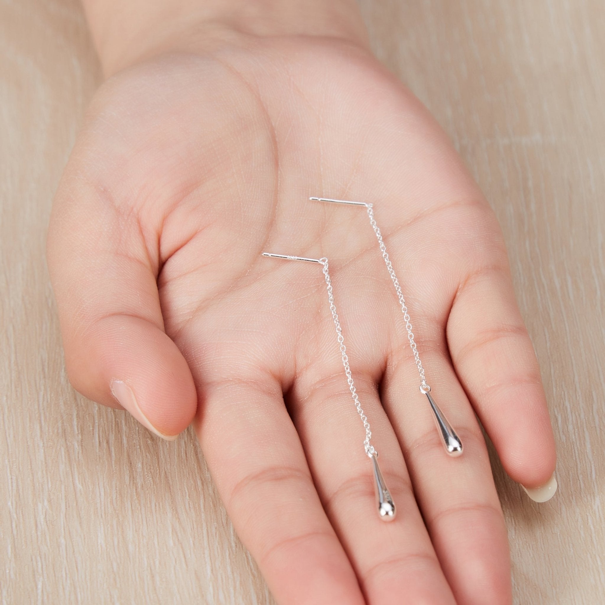 Sterling Silver Teardrop Thread Earrings