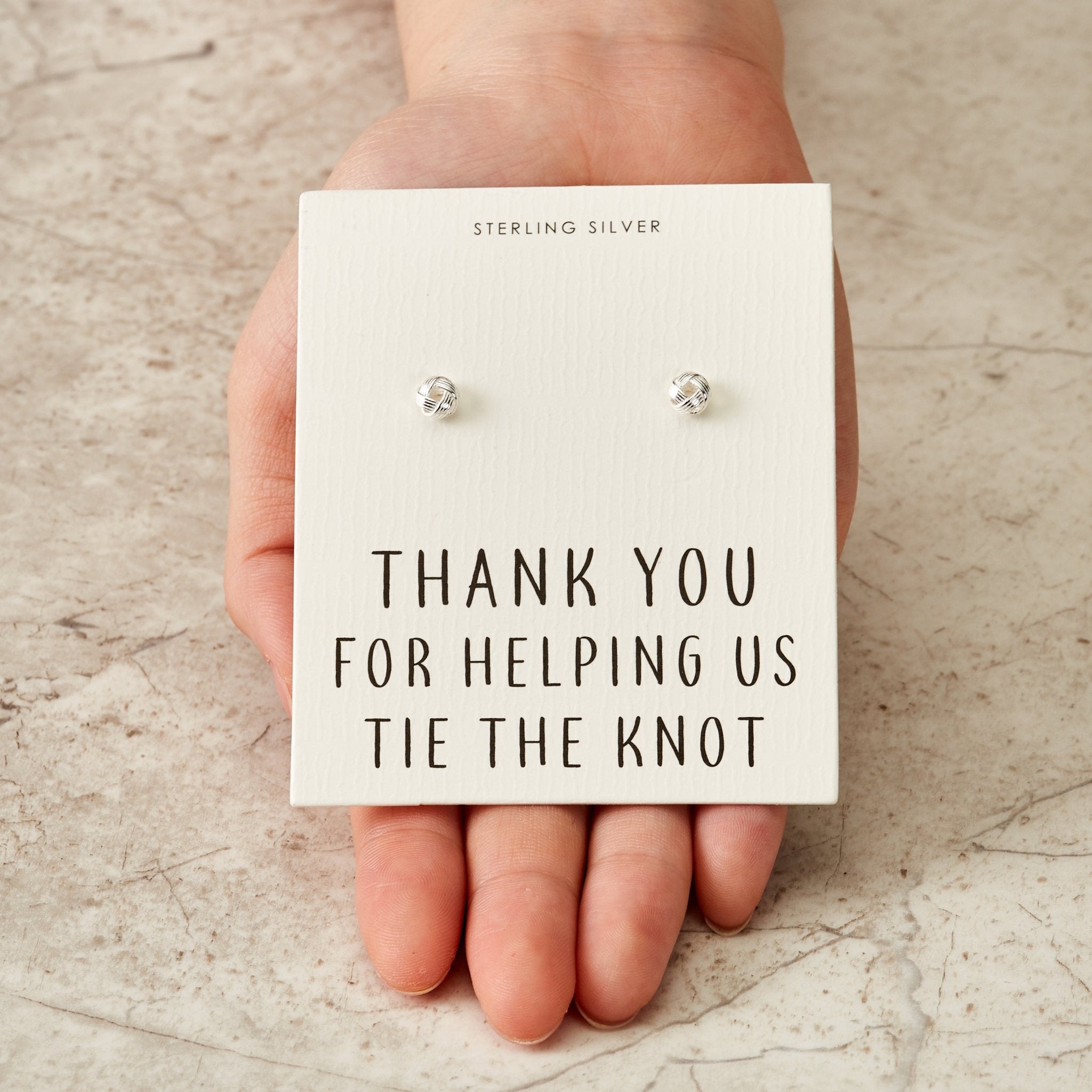 Sterling Silver Thank You for Helping us Tie The Knot Wedding Earrings