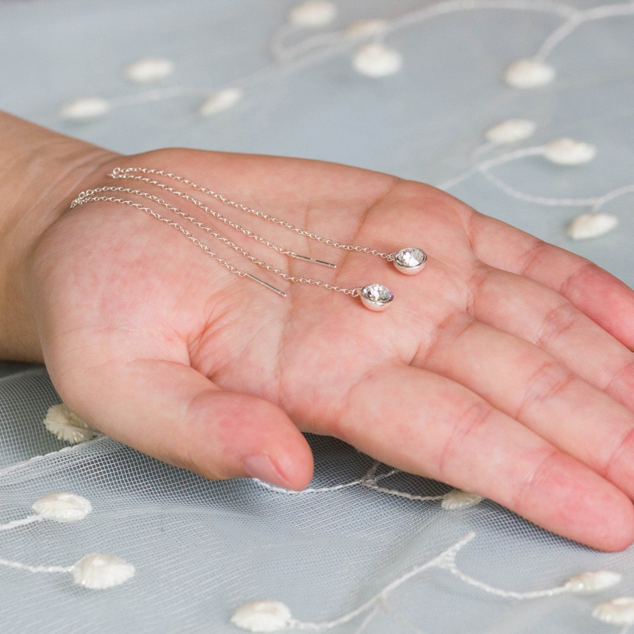 Sterling Silver Thread Earrings Created with Zircondia® Crystals