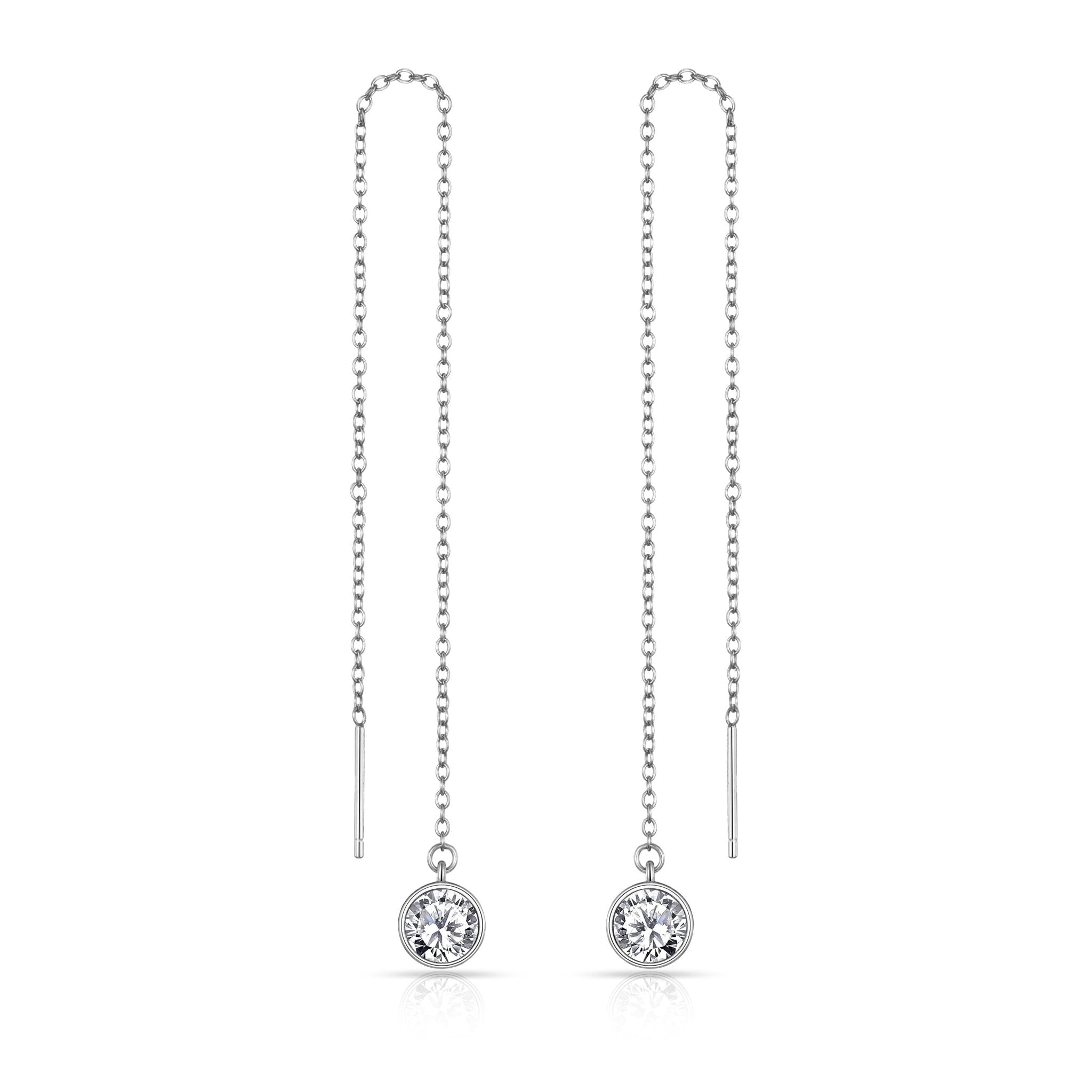 Sterling Silver Thread Earrings Created with Zircondia® Crystals