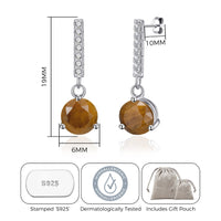 Sterling Silver Tigers Eye Gemstone Drop Earrings with Quote Card