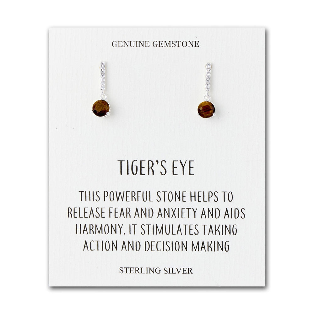 Sterling Silver Tigers Eye Gemstone Drop Earrings with Quote Card