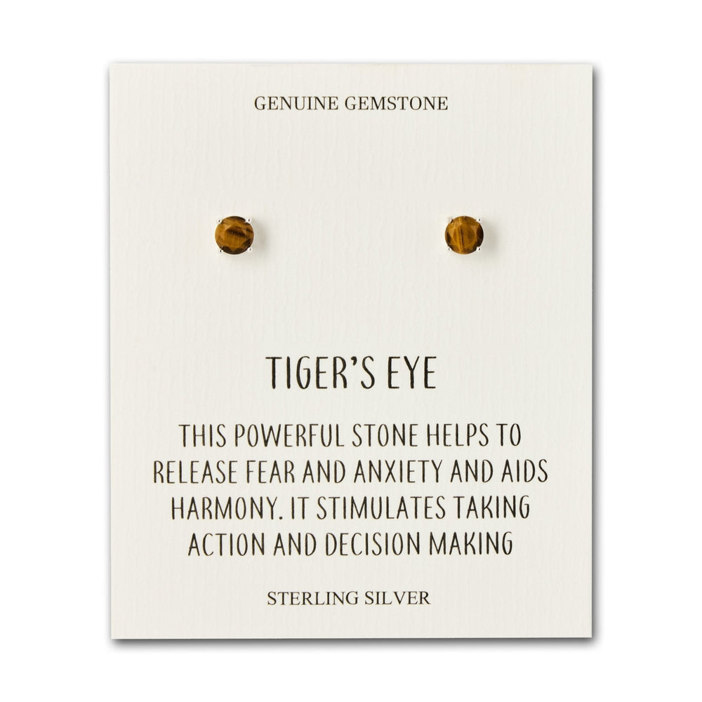 Sterling Silver Tigers Eye Gemstone Earrings with Quote Card