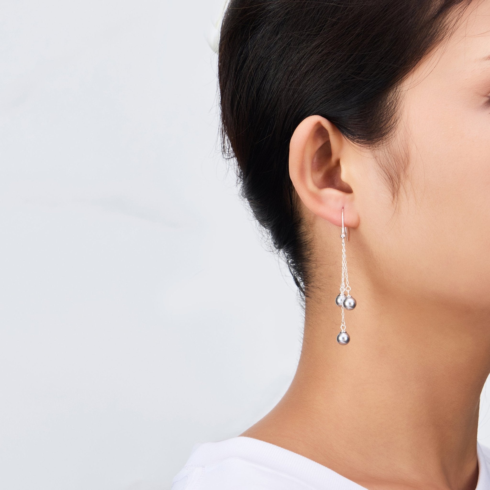 Sterling Silver Triple Grey Pearl Drop Earrings