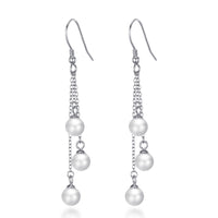 Sterling Silver Triple White Pearl Drop Earrings